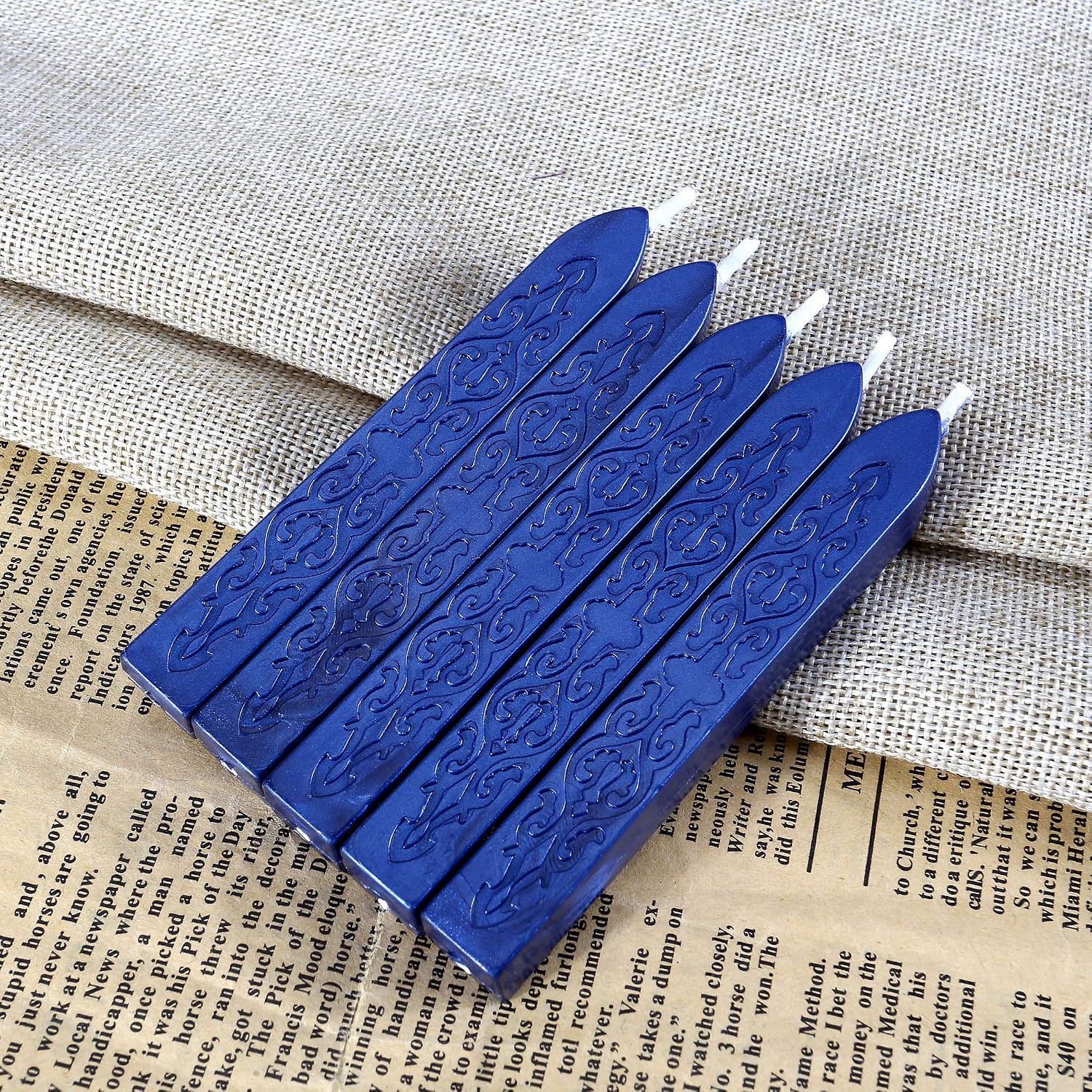 Blue Sealing Wax Sticks, Yoption 5 Pcs Totem Fire Manuscript Wax Seal Sticks with Wicks for Wax Seal Stamp (Navy Blue)