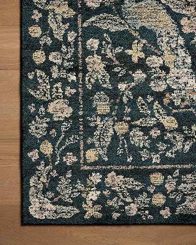 Miniatura 4 de Loloi Rifle Paper Co. Laurel Collection Pavo Real Garden LAU-05 - Alfombra de pasillo azul marinomulti de 2 pies 8 pulgadas x 8 pies