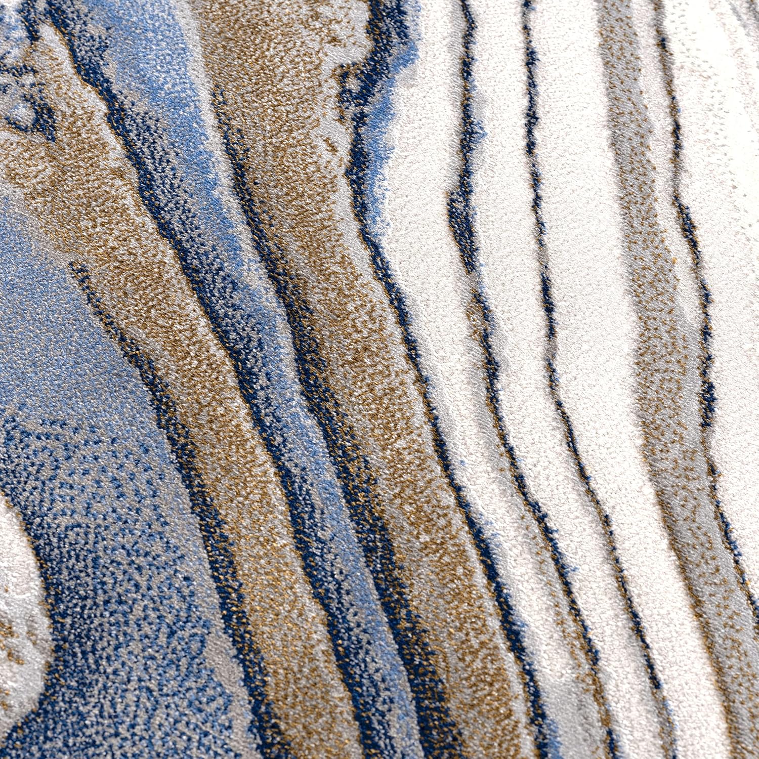 Abani 4’ x 6’ Modern Topography Design Blue Washable, Grey & Gold Area Rug Rugs Modern Pattern Dining Room Rug