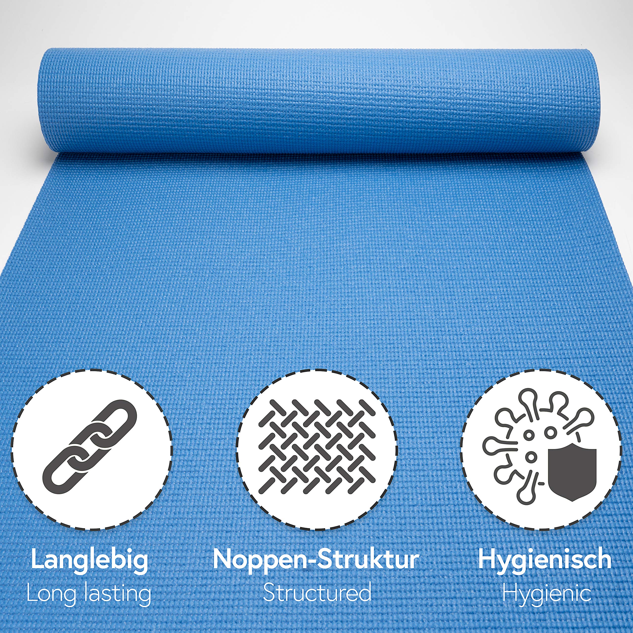 POWRX Tappetino Yoga 173 x 61 x 0,4 cm - Tappeto Ideale per Esercizi in casa e Palestra - Antistrappo con Superficie Antiscivolo - Borsa Trasporto Inclusa + PDF Workout