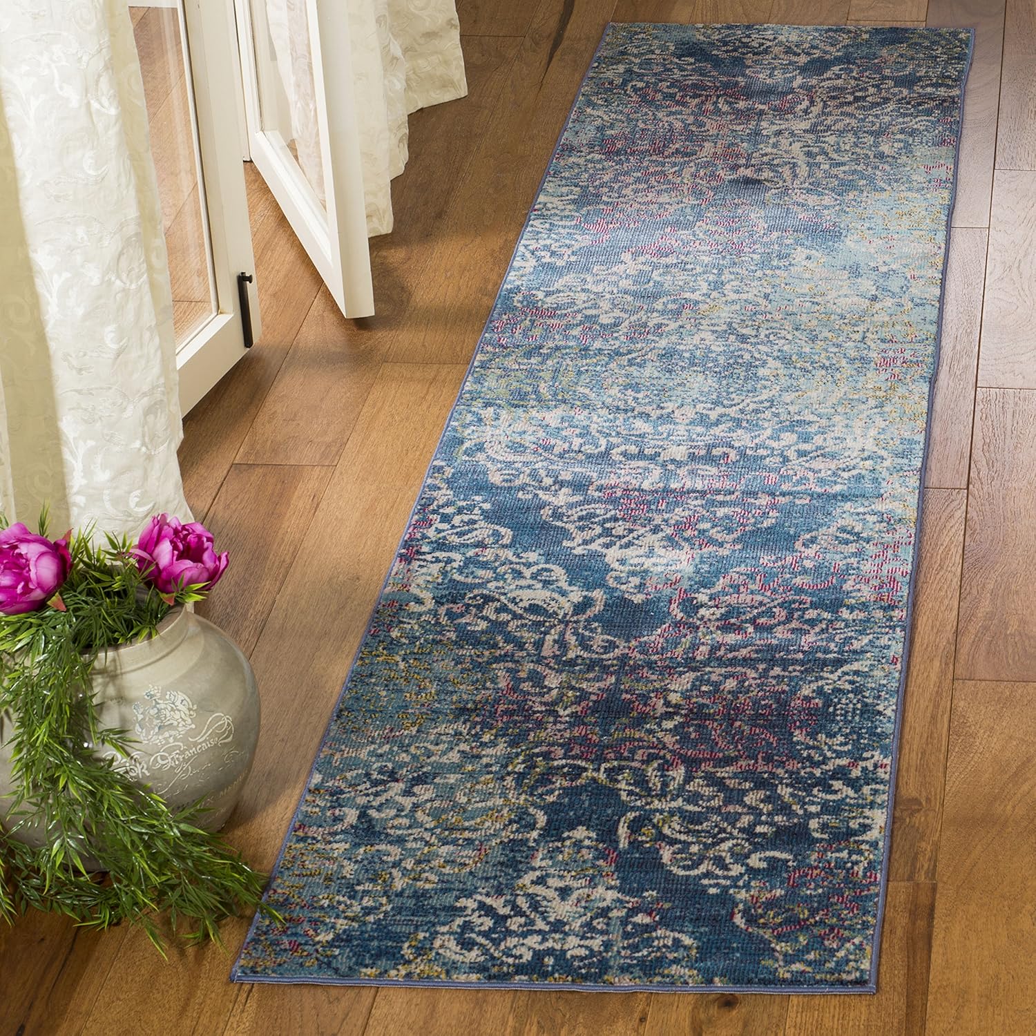 SAFAVIEH Aria Collection Runner Rug - 2' x 8', Cream & Multi, Boho Distressed Design, Non-Shedding & Easy Care, Ideal for High Traffic Areas in Living Room, Bedroom (ARA128C)