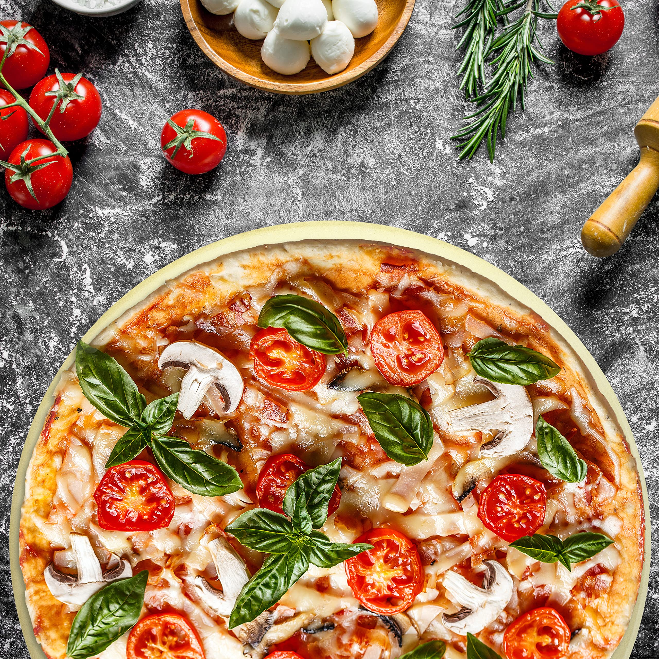 FENNEK Pierre à pizza XL - Diamètre : 320 mm - Épaisseur : 20 mm - Pour four à pierre, barbecue au charbon, barbecue à gaz, etc. - En cordiérite résistante à la chaleur - Pour pizza, tartes flambées..