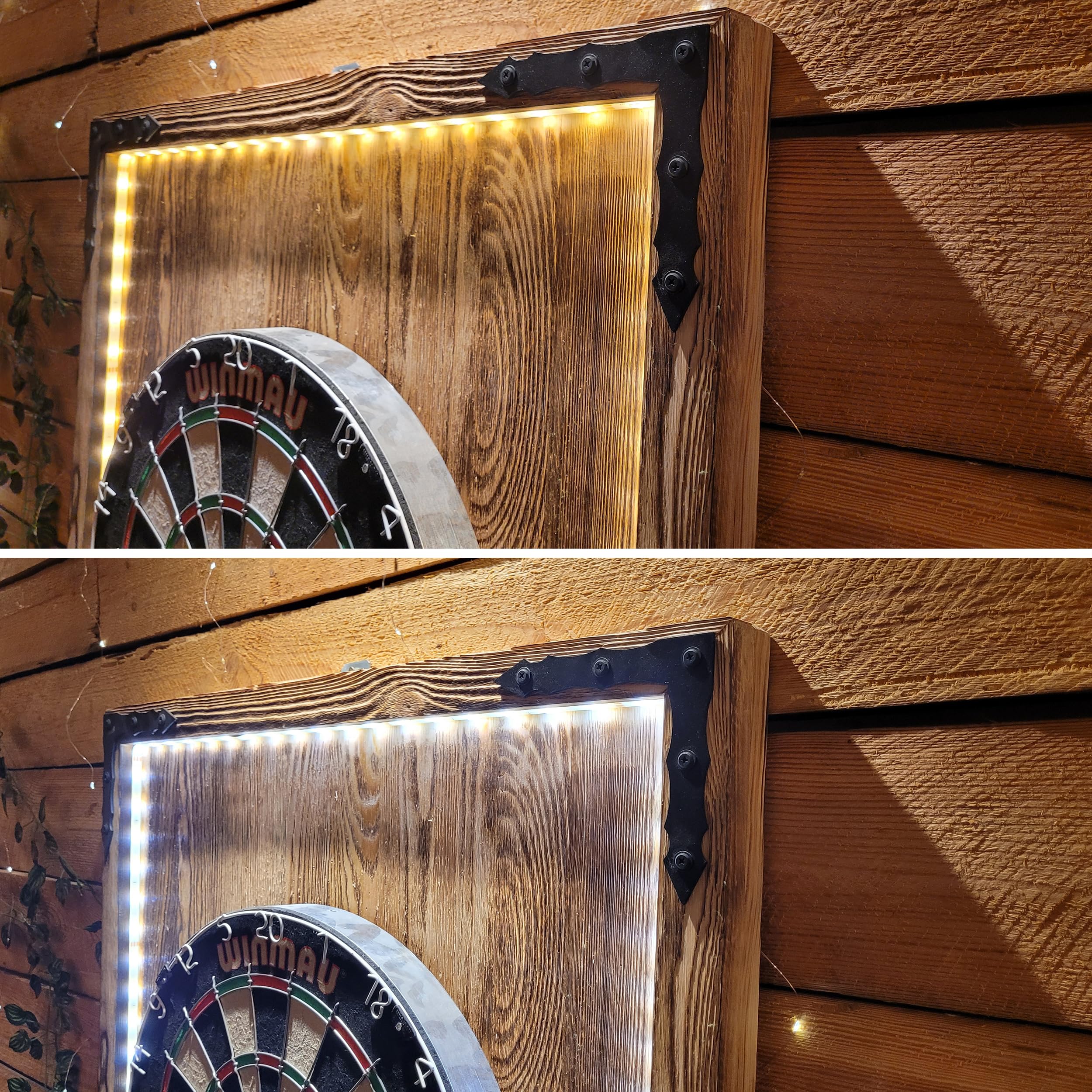 WEECO Cible de Fléchettes en Pin avec Éclairage LED - Couverture Murale Style Vintage, Cabinet Massif, Revêtement pour Armoire 112 x 70 cm
