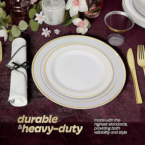 Miniatura 3 de Juego de vajilla de plástico de 600 piezas para 100 invitados, platos de plástico dorados para fiestas, juegos de platos dorados para 100 invitados,