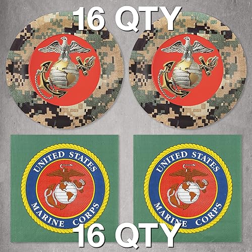 Miniatura 2 de Havercamp Fiesta de los Marines de los Estados Unidos para 16 invitados! Incluye 16 platos de 7 pulgadas y servilletas de almuerzo con el camuflaje,
