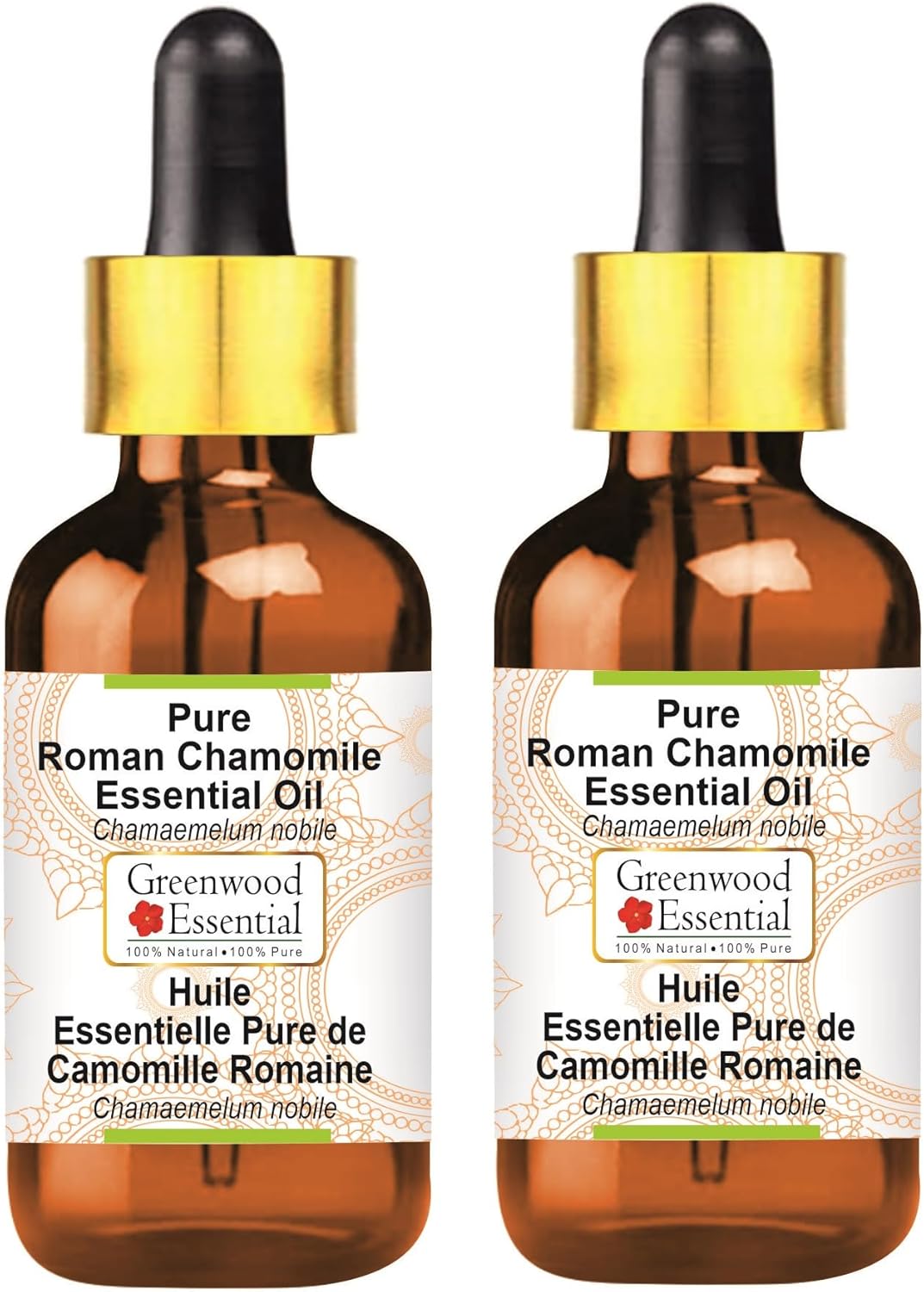 Pure Roman Chamomile Essential Oil (Chamaemelum nobile) with Glass Dropper Steam Distilled (Pack of Two) 100ml X 2 (6.76 oz)