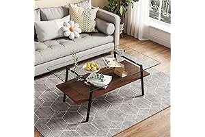 Mid Century Modern Glass Coffee Table, 2 Tier Tempered Glass Accent with...