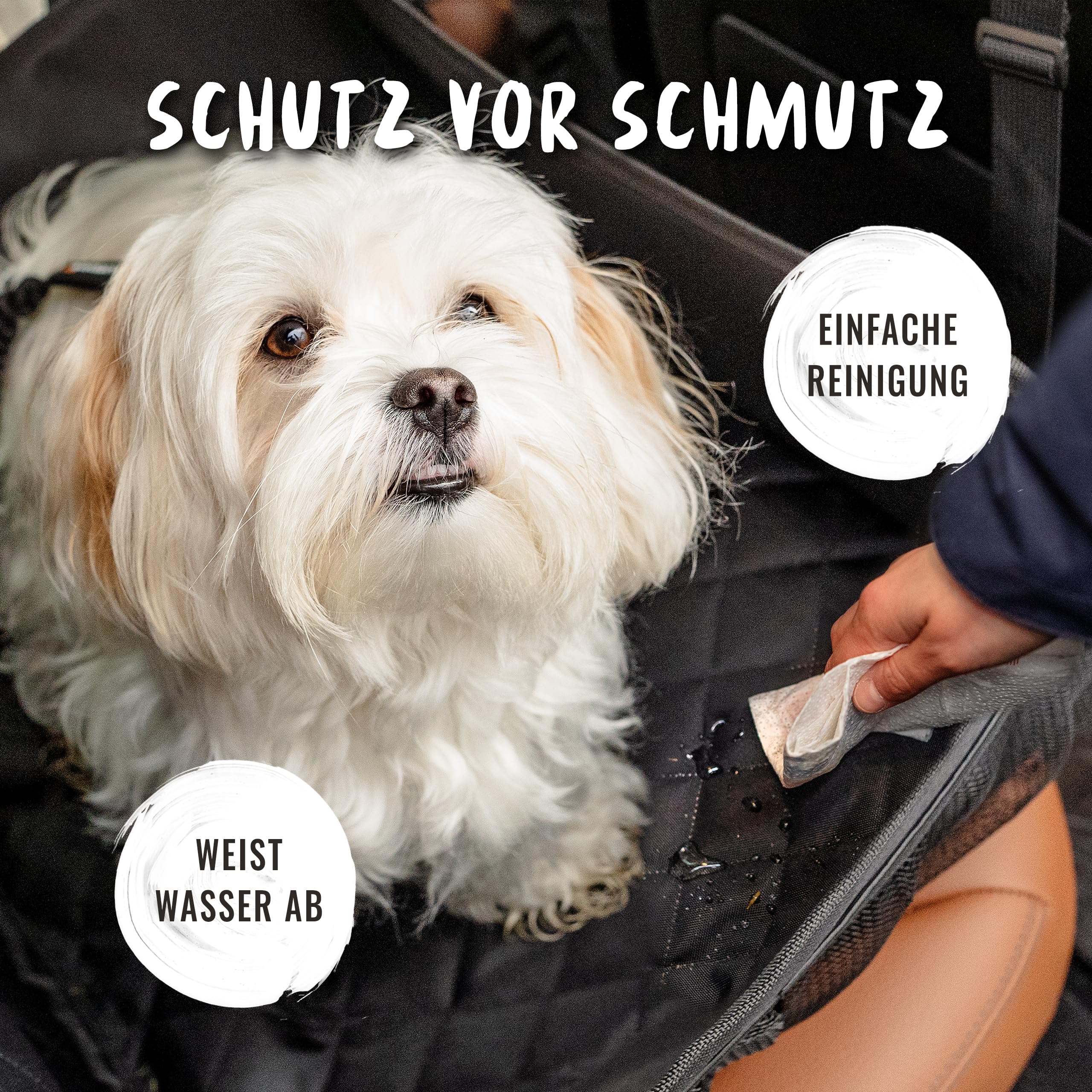 Rudelkönig Autositz für Hunde - Wasserabweisender Hundesitz für Auto Rückbank - Hundekorb für kleine und mittlere Hunde in schwarz