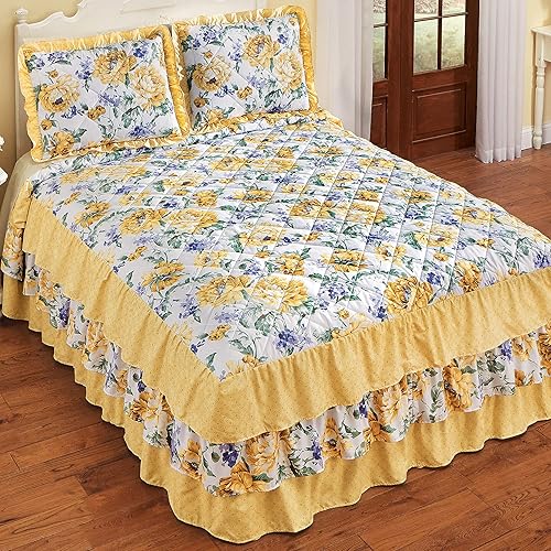 Miniatura 2 de Collections Etc Colcha con volantes triples en cascada de Hannah floral amarillo violeta