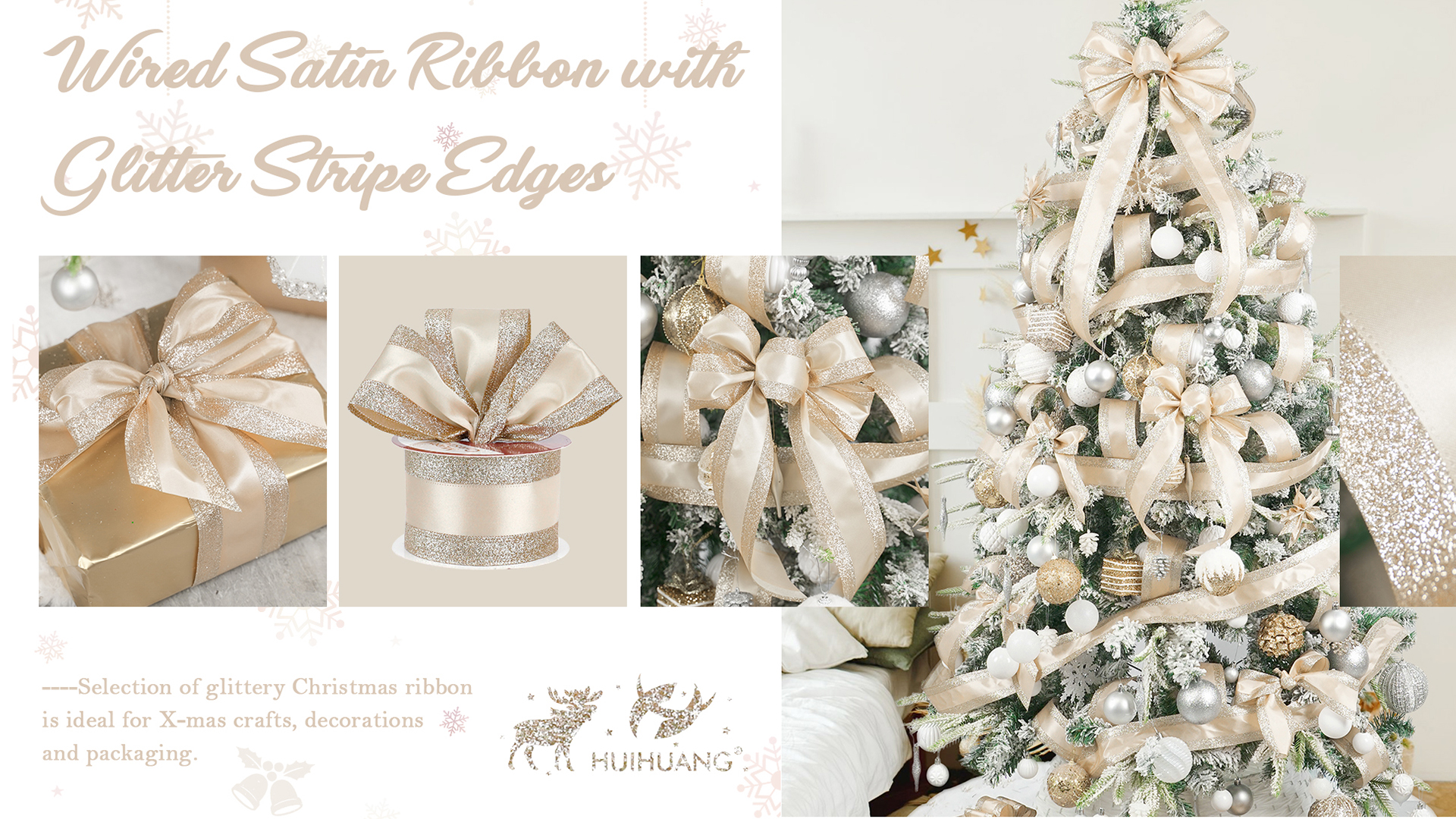 Amazon.com: HUIHUANG Champagne Gold Wired Satin Ribbon with