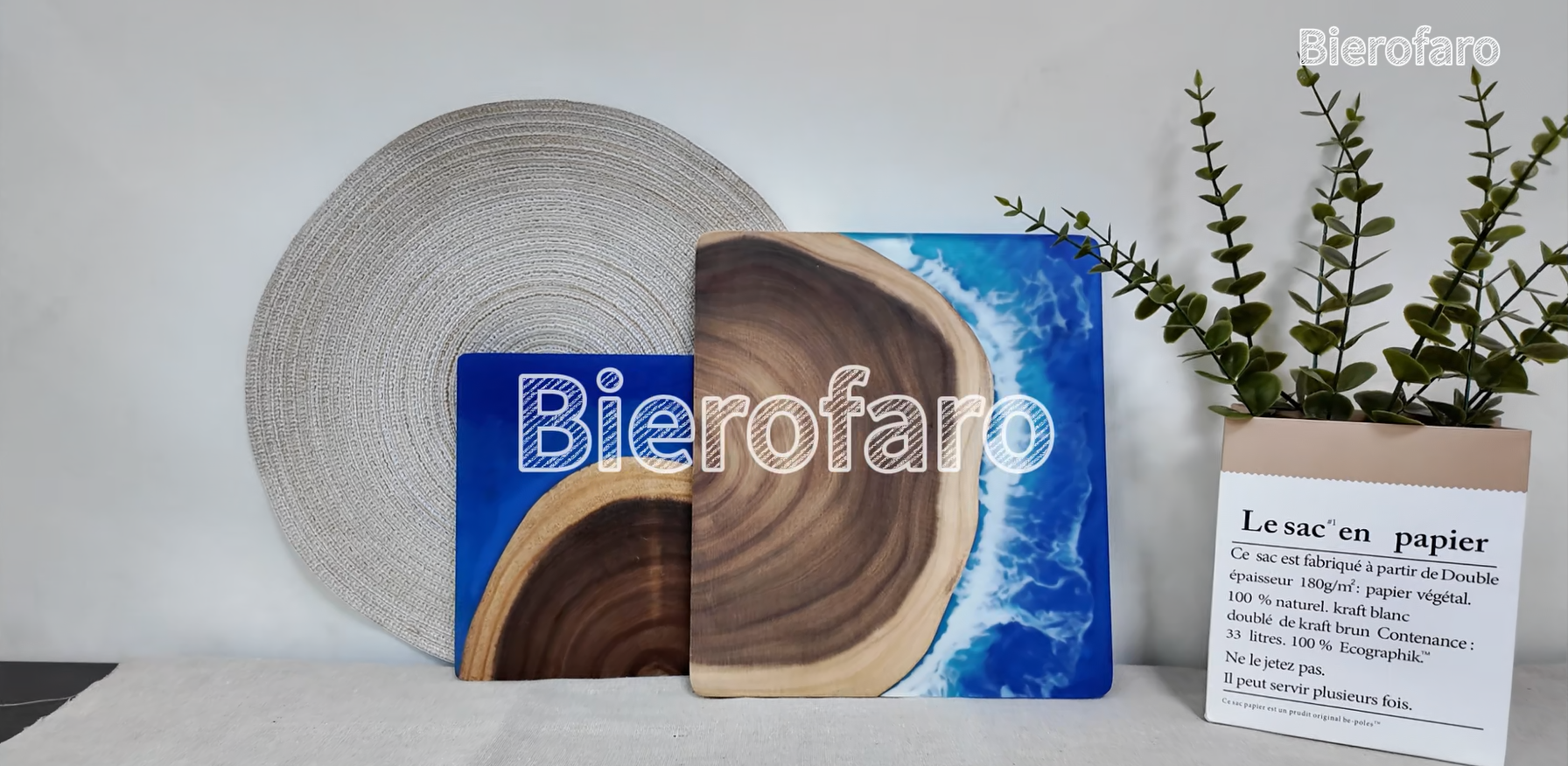 Tabla de cortar rectangular de madera acacia y resina azul miniatura 7