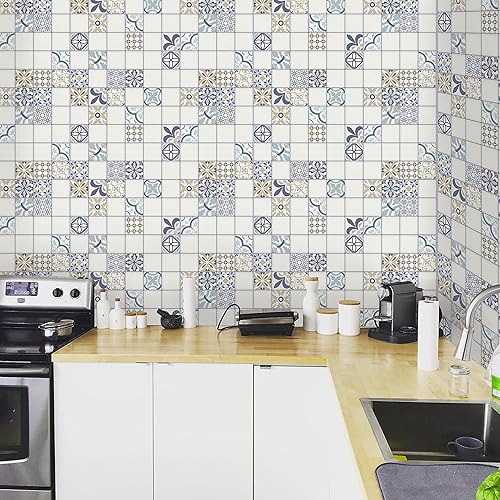 Miniatura 3 de Dundee Deco Panel de pared 3D de PVC con azulejos sintéticos de color azul beige, 3.1 pies x 1.6 pies (37.8 in x 18.9 in), decoración de paneles de