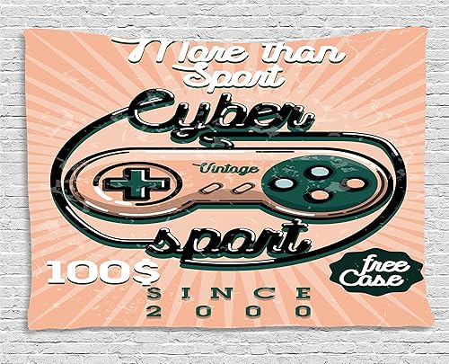 Gamer tapiz por lunarable, vintage Videogame driver con Cyber Sport cita Nineties diseño Retro, para colgar en la pared para recámara, sala, Coral
