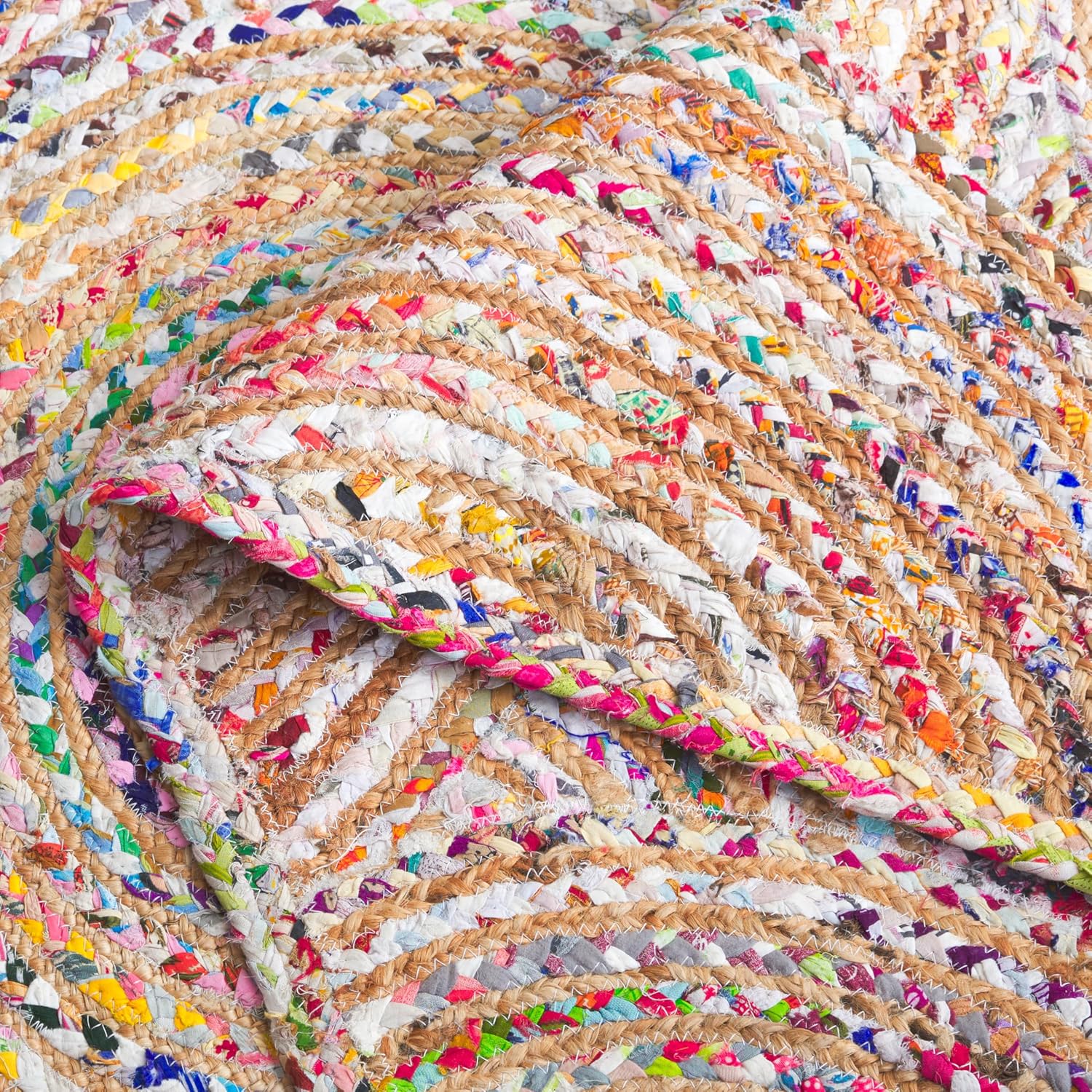 SAFAVIEH Cape Cod Collection Accent Rug - 2' x 3', Beige & Multi, Handmade Boho Braided Circles Jute & Cotton, Ideal for High Traffic Areas in Entryway, Living Room, Bedroom (CAP203B)