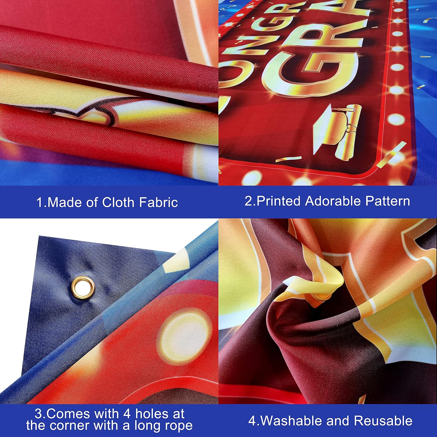KatchOn, Red and Blue Graduation Banner 2024-72x44 Inch Congrats Grad Banner | Graduation Backdrop for Blue and Gold Graduation Decorations 2024 | Graduation Decorations Class of 2024 Blue and Gold