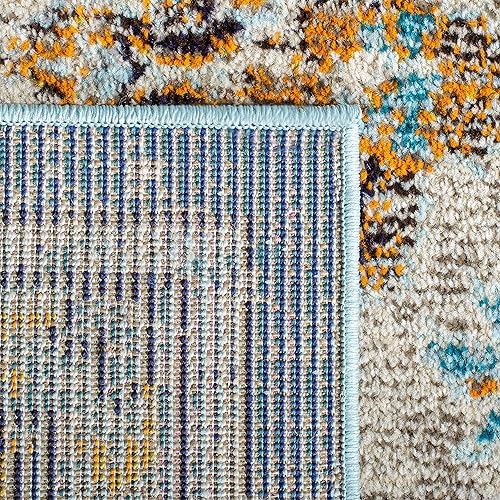 Miniatura 6 de Safavieh Madison Collection MAD473M Tapete largo, 2 pies 2 pulgadas x 12 pies, azulazul claro, chic bohemio, desgastado, de medallón, retiene