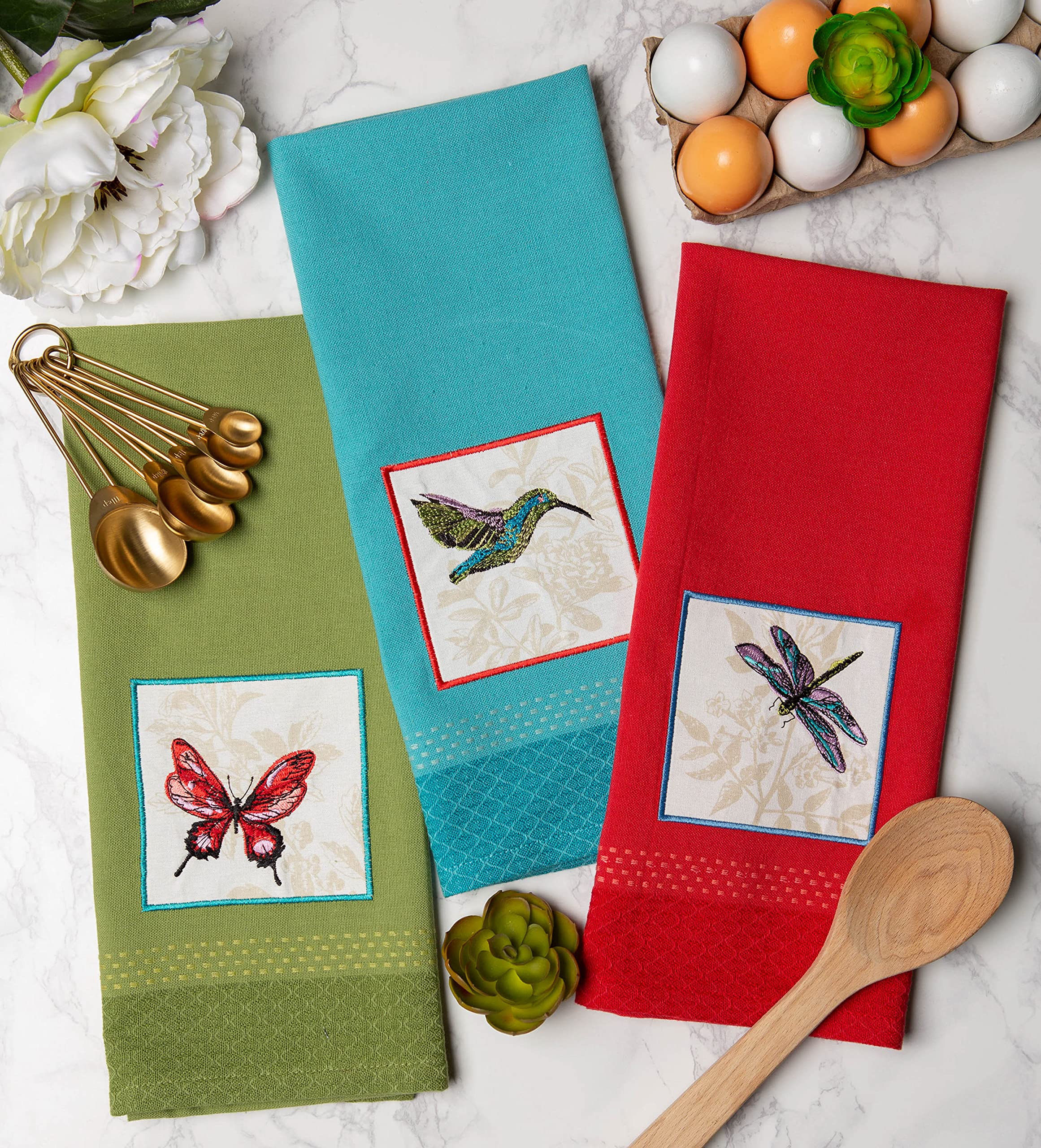 Serviettes de Vaisselle de Noël en FZC-Coton, 18x28 Ensemble de 3, Serviettes de Cuisine Décoratives Surdimensionnées, Parfait Cadeau pour la Maison et la Cuisine - Souhaits d'Hiver