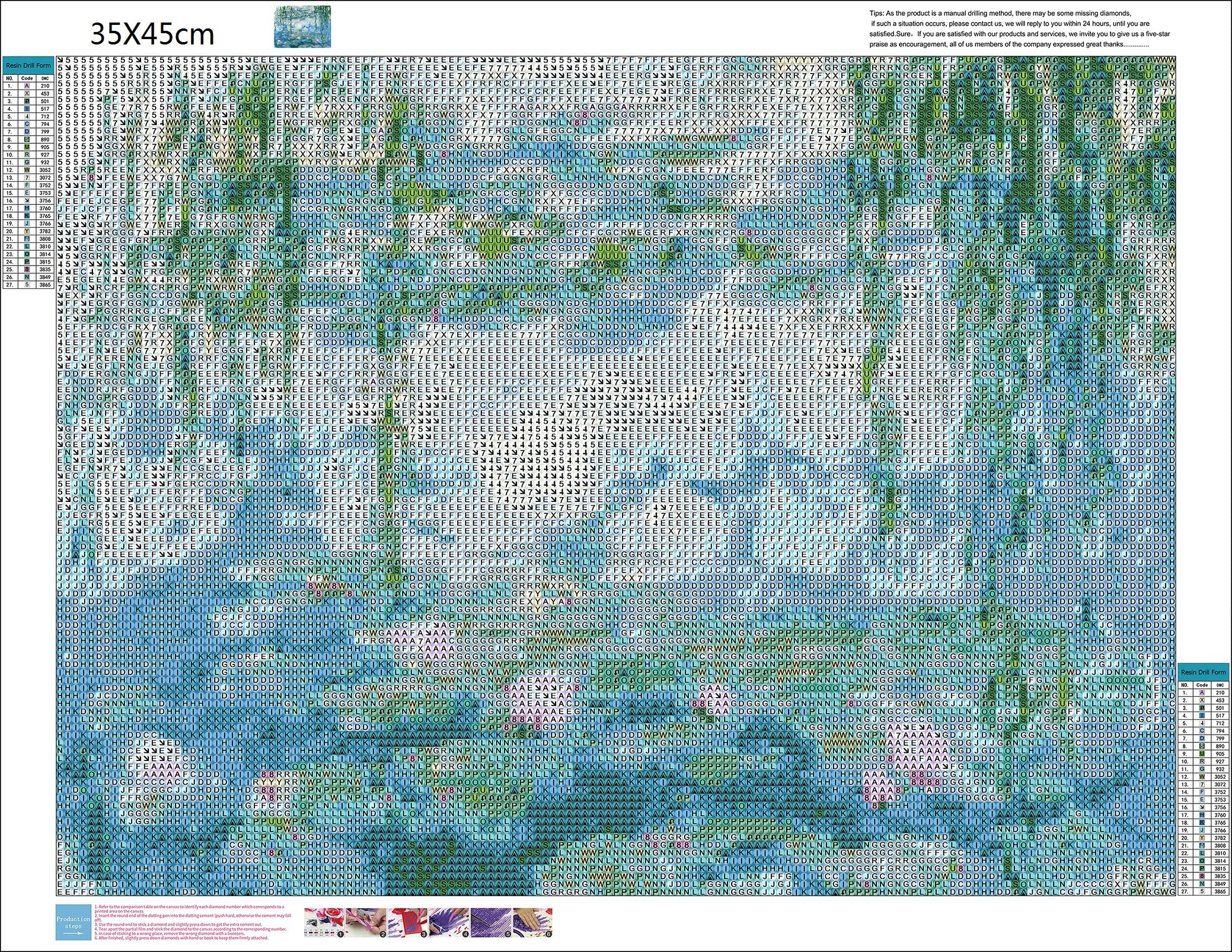 Zimal Claude Monet Water Lilies Embroidery Mosaic Pattern Wall Art Diamond Painting for Living Room Home Wall Art 11.8 x 15.8 Inch