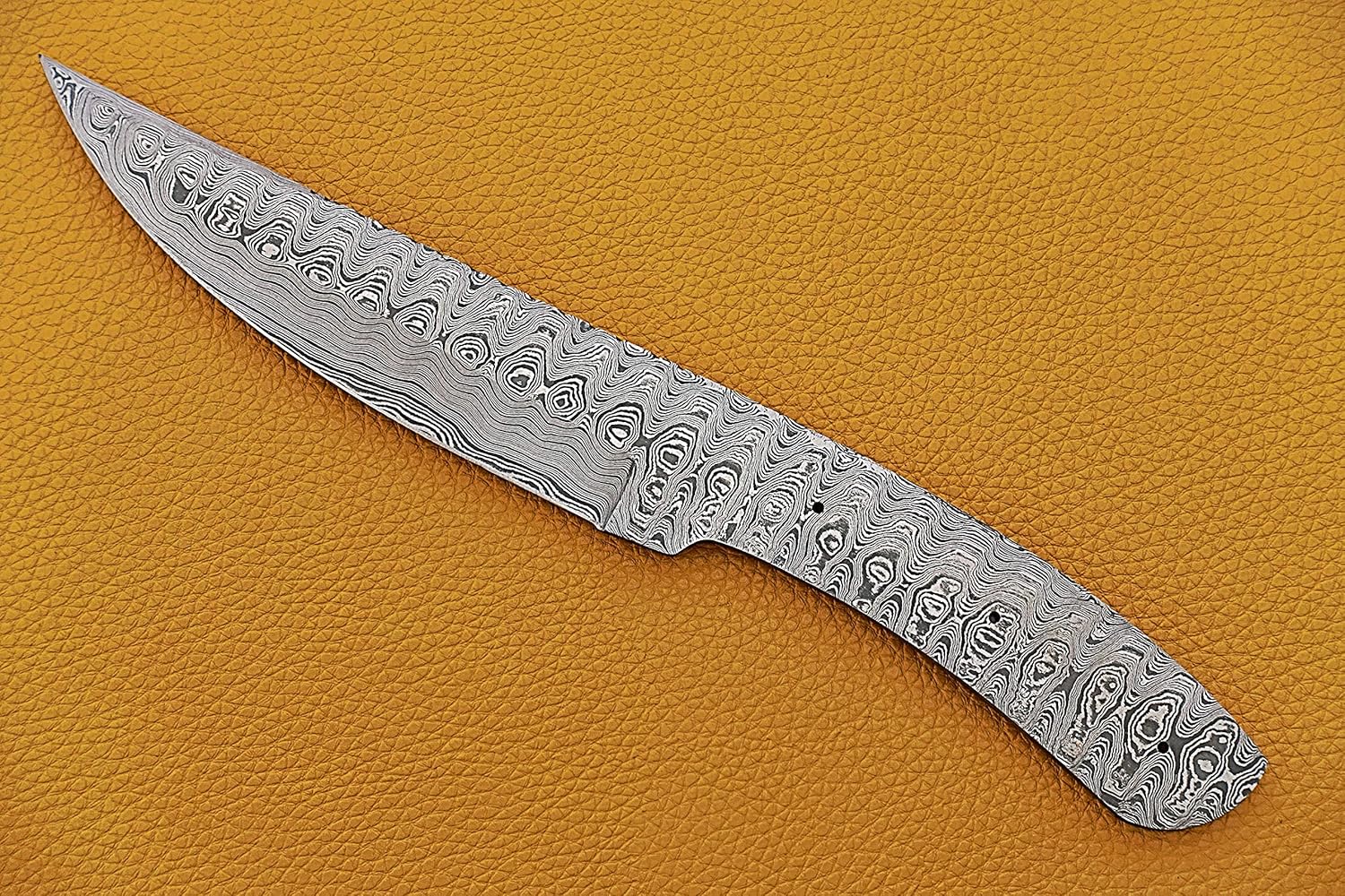 knife making, Damascus steel blank blade 11 inches long hand forged trailing point skinning Blade, Hunting knife with 3 Pin hole, 6 inches cutting edge, 4.5" scale space
