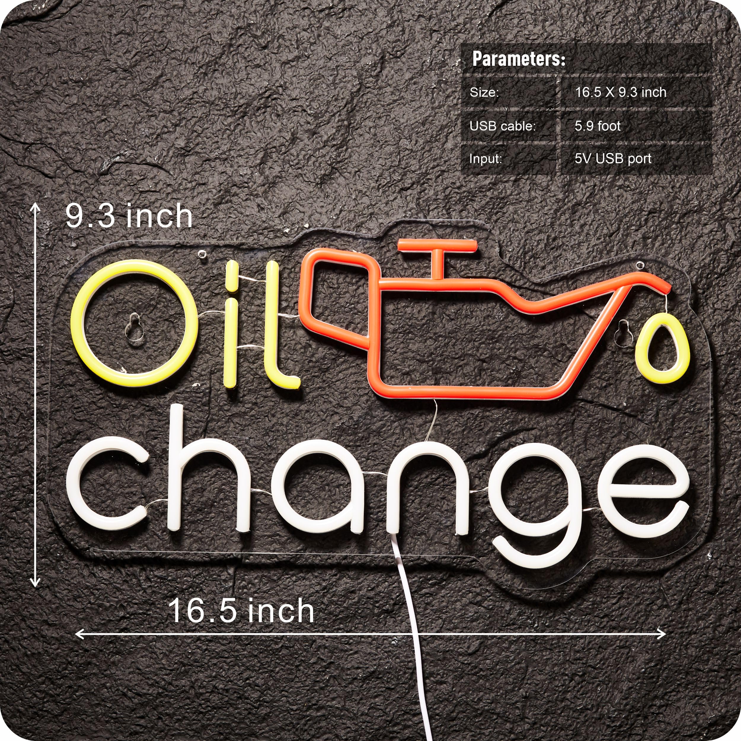 Insegna al neon per auto con cambio olio, per garage, decorazione da parete, auto, officina, garage, accessori con interruttore dimmerabile, alimentazione USB (23,6 x 41,9 cm)