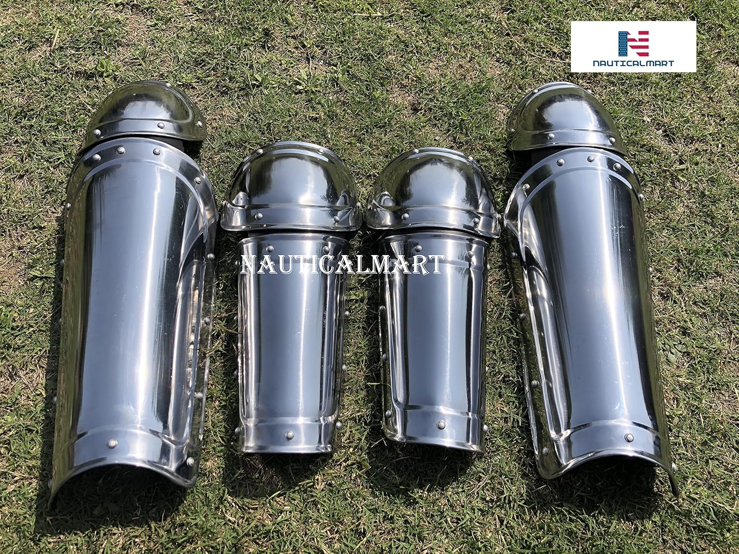 Medieval Armor Set - 18 Gauge Steel Bracers with Greaves for LARP and Reenactment - Authentic Handmade Arm Guard with Leg Armor Adjustable Leather Straps for Collectors - Image 6