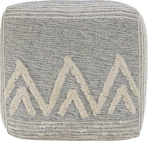 Miniatura 4 de L.R. Resources Inc LR Home Puf otomano de transición de poliéster gris/marfil para decoración del hogar | Reposapiés hecho a mano para decoración de