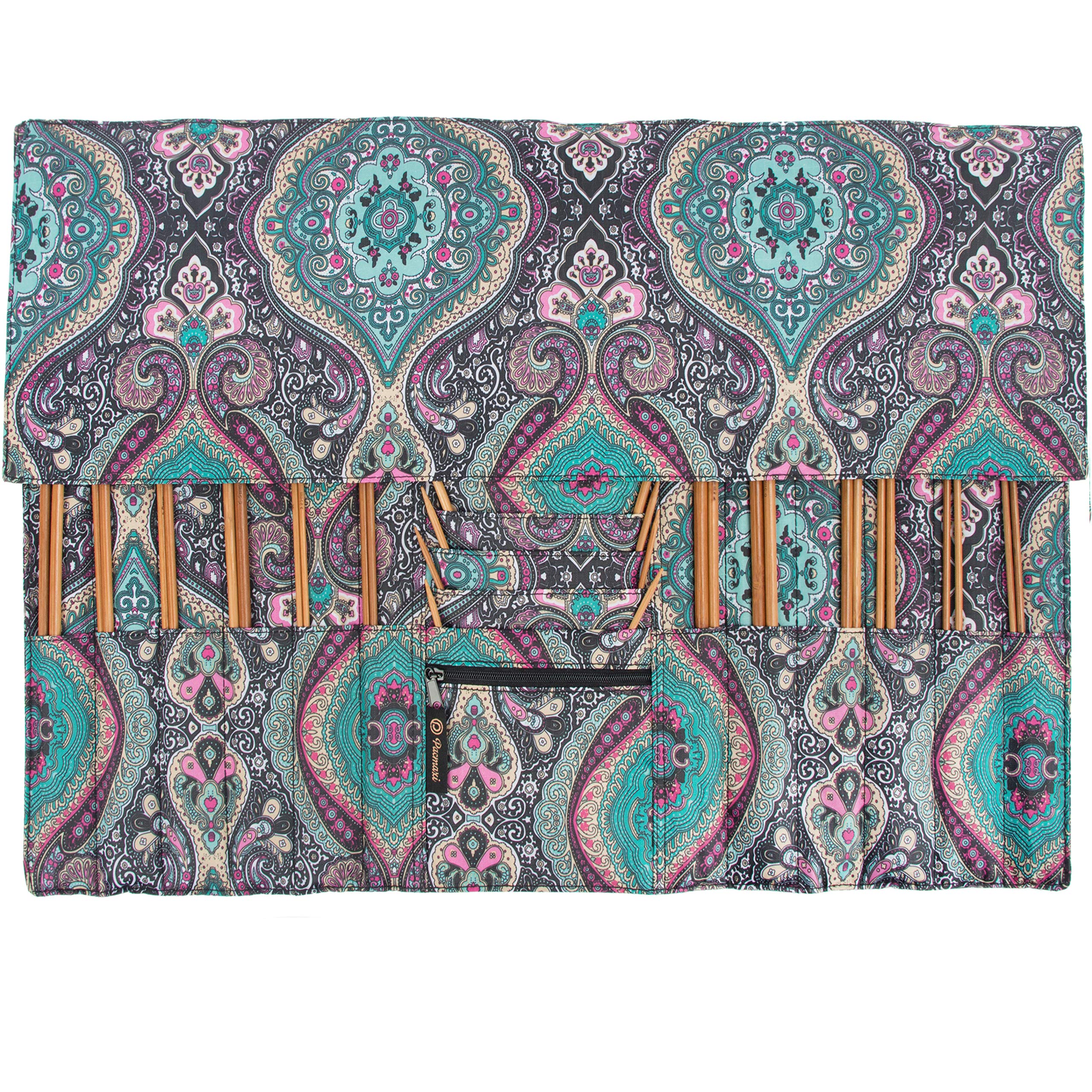 PACMAXI Knitting Needles Organizer Foldable Knitting Needles Storage Case Up to 14 Inch Knitting Needles Holder for Straight and Circular Knitting