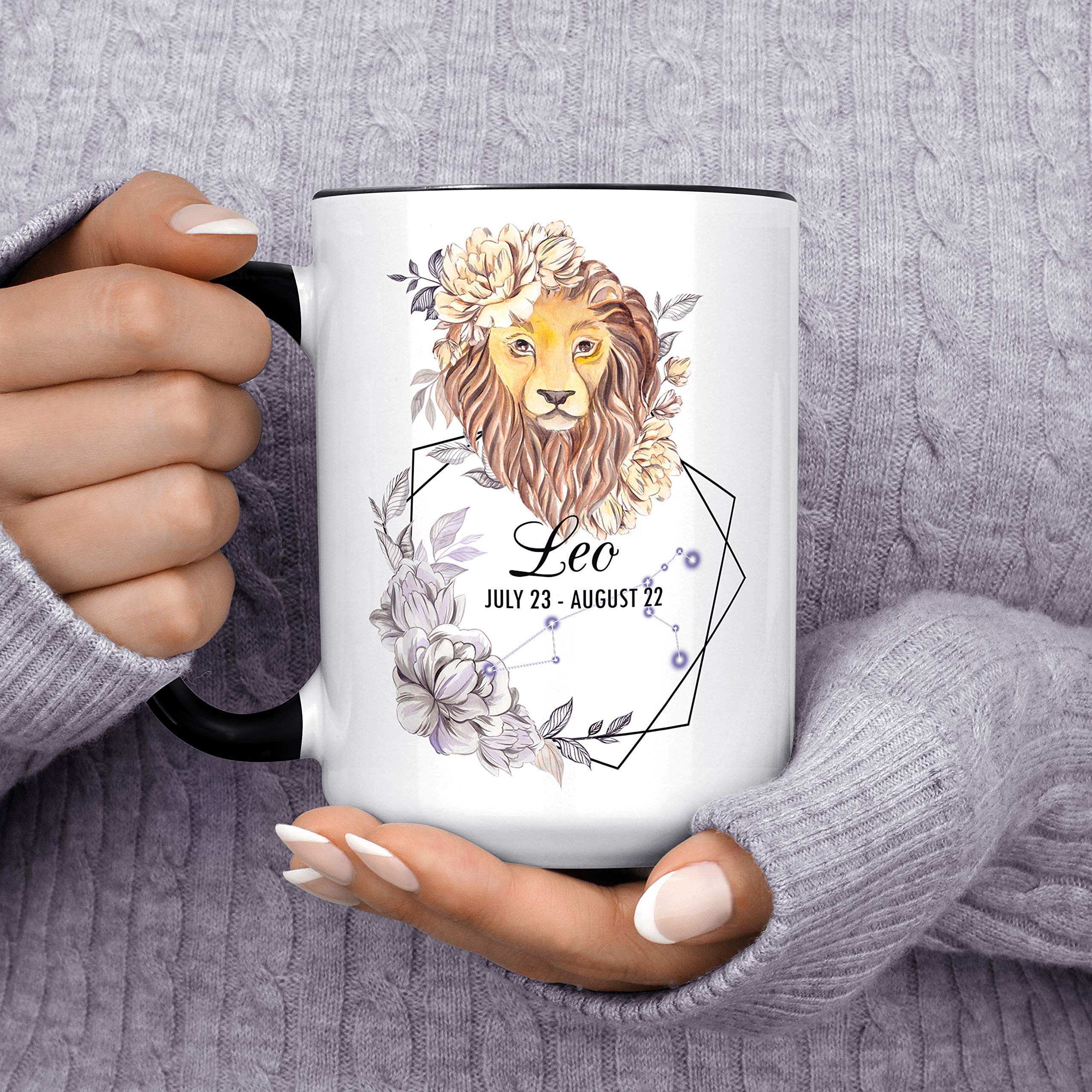 Leo Zodiac Sign Mug | Watercolor Lion Constellation Horoscope Ceramic Cup | July August Birthday Constellation Microwave Dishwasher Safe