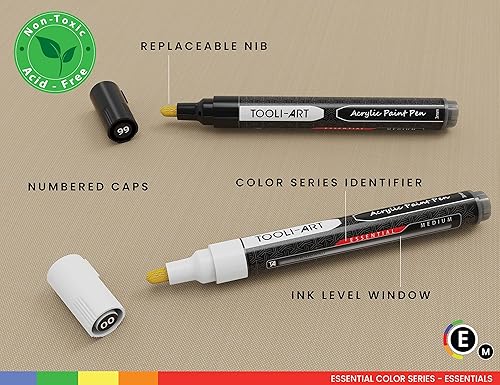 Miniatura 4 de TOOLI-ART Juego de marcadores de pintura acrílica en blanco y negro para pintura de roca, lienzo, tazas, metal, pintura de vidrio, tela, madera,