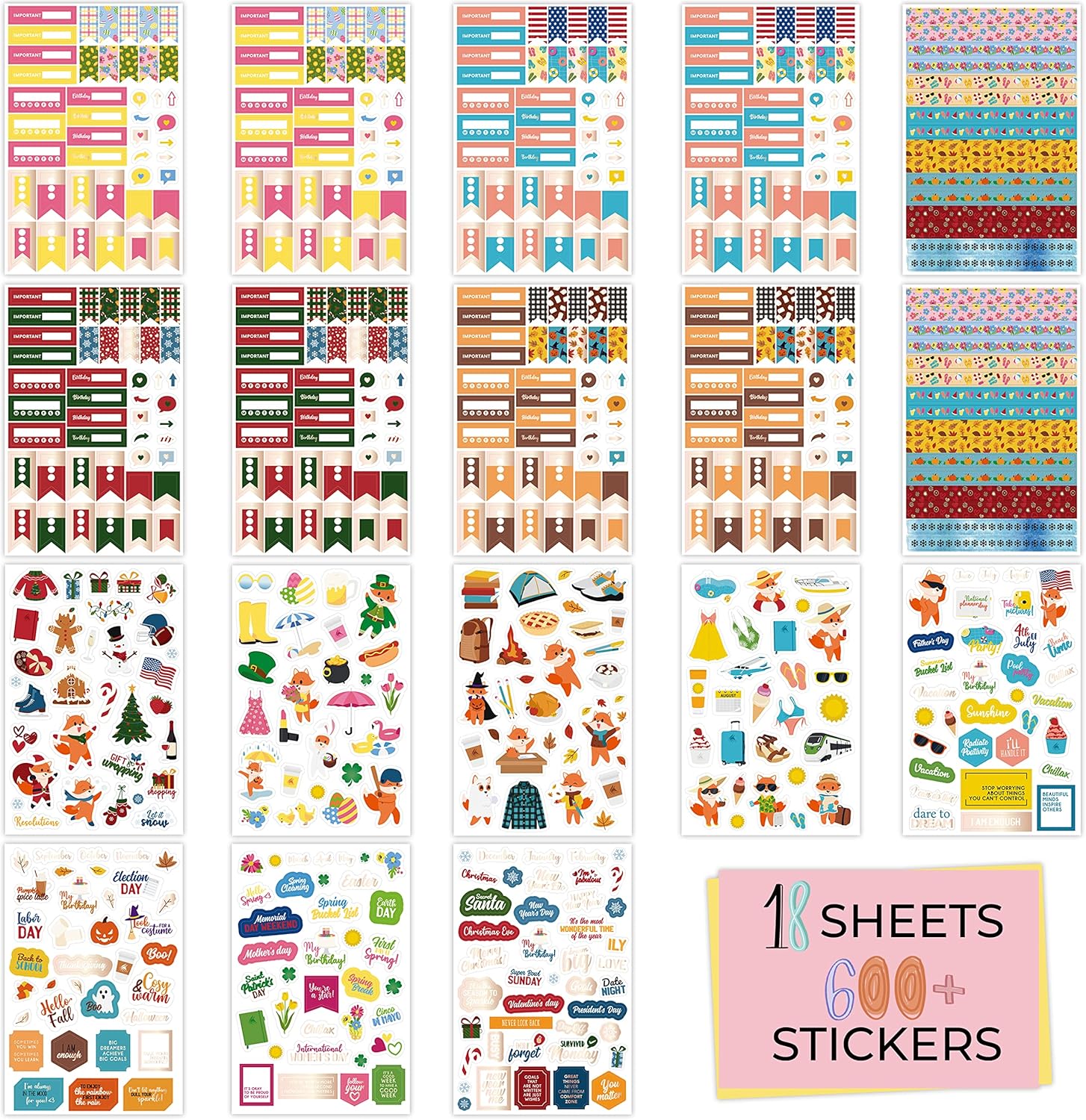 Clever Fox Seasonal Planner Stickers – 600+ Month, Holiday & Seasons Stickers for Your Planner, Monthly Journal & Calendar – 18 Sheets, Set of Stickers & Washi Tape by Clever Fox (Seasonal Pack) : Office Products