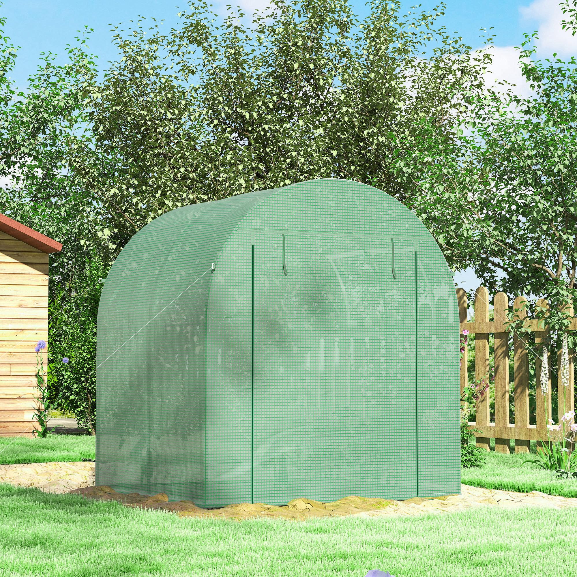 Outsunny Serre tunnel de jardin 3,24m² 180x180x200cm cadre acier porte fenêtre enroulables bâche PE verte