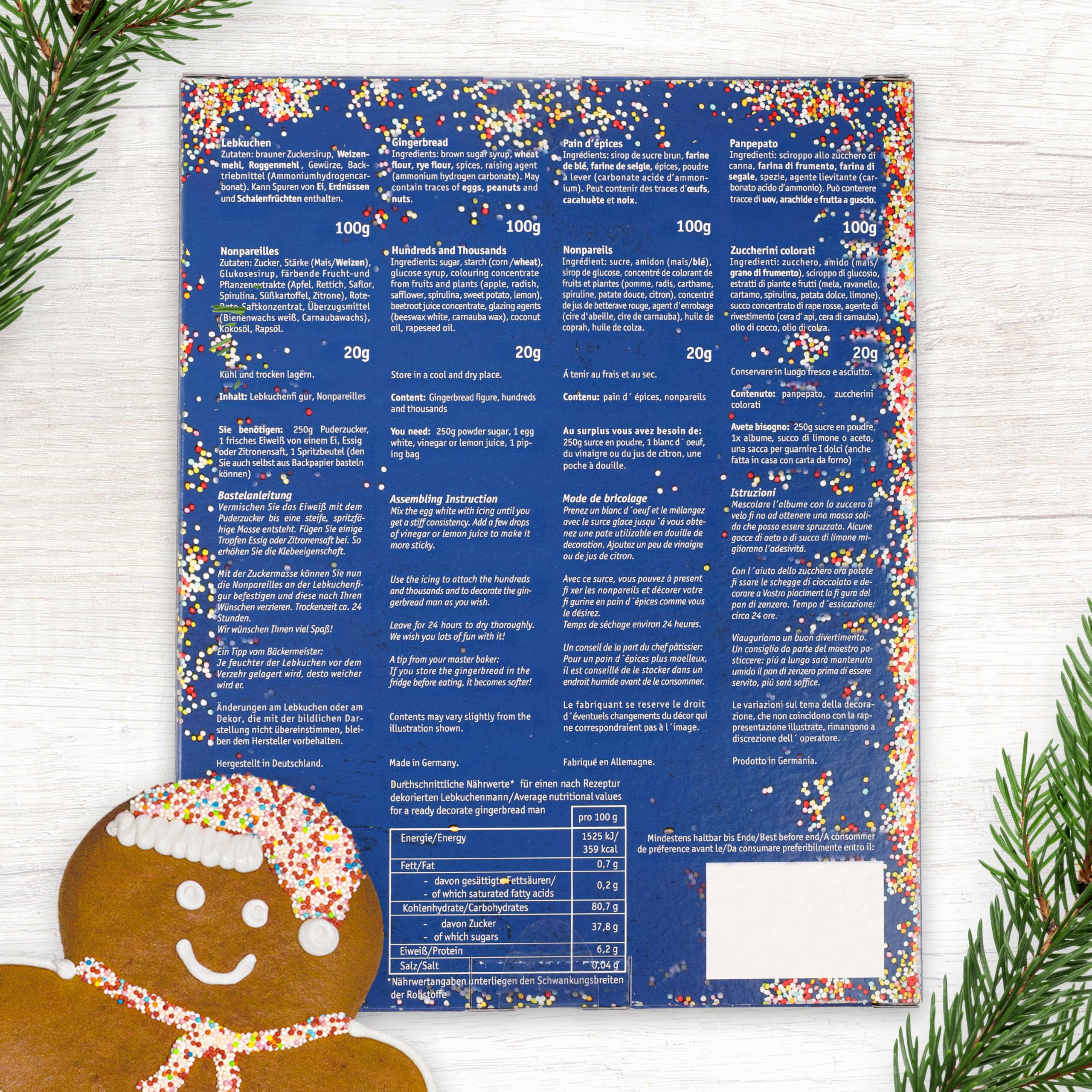 Pertzborn Lebkuchenmann zum Selberdekorieren – 2x 120g essbarer Weihnachtsdeko Spaß mit Nonpareilles – Lebkuchen perfekt als Weihnachten Deko oder Weihnachtsbaumschmuck – Aus Roggen- & Weizenmehl
