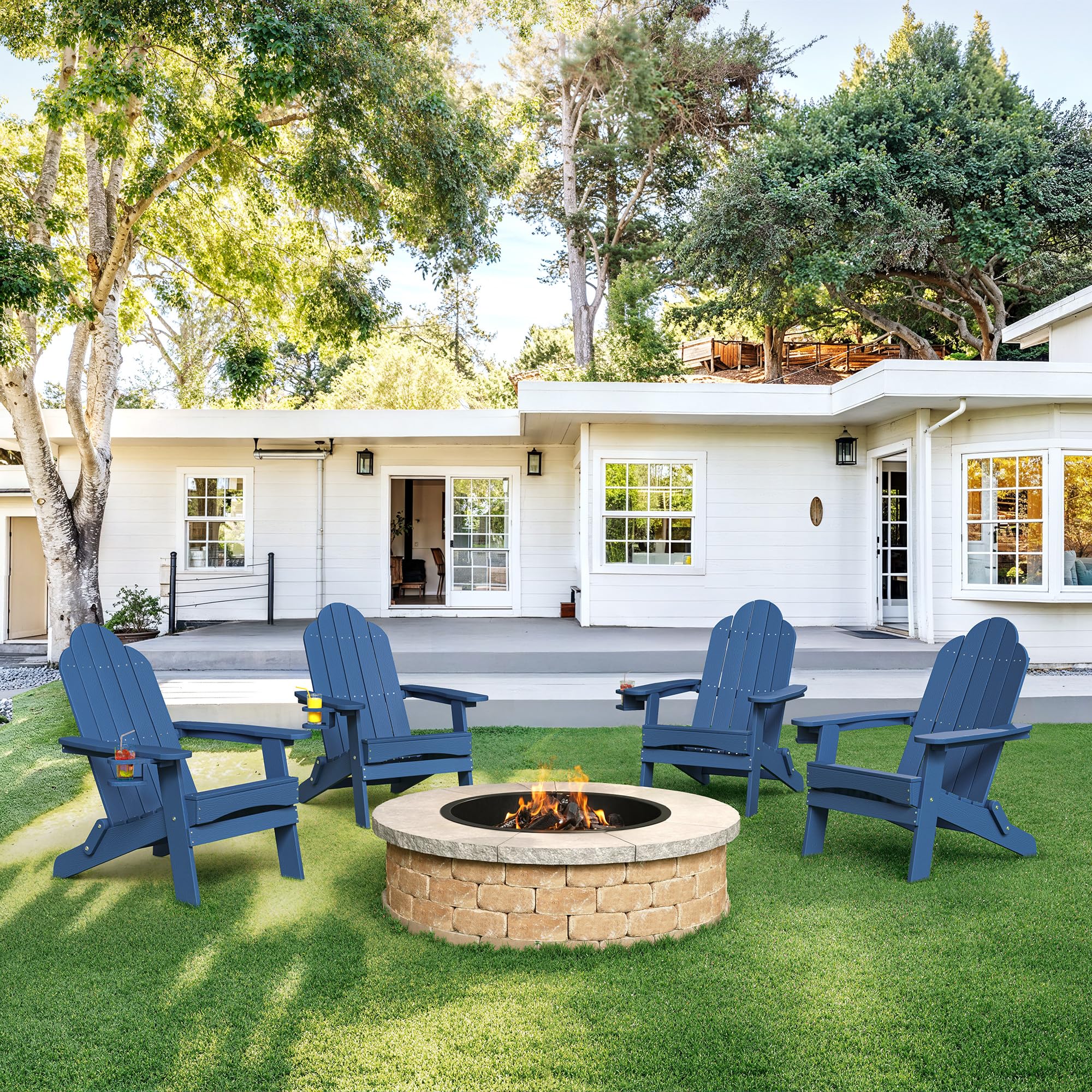 Amazon.com : LUE BONA Folding Adirondack Chair Set of 4, Navy Blue