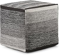 Vista 9 de SIMPLIHOME Briella - Puf cuadrado de 18 pulgadas de ancho hecho a mano de poliéster tejido de PET para exteriores/interiores, en gris y blanco