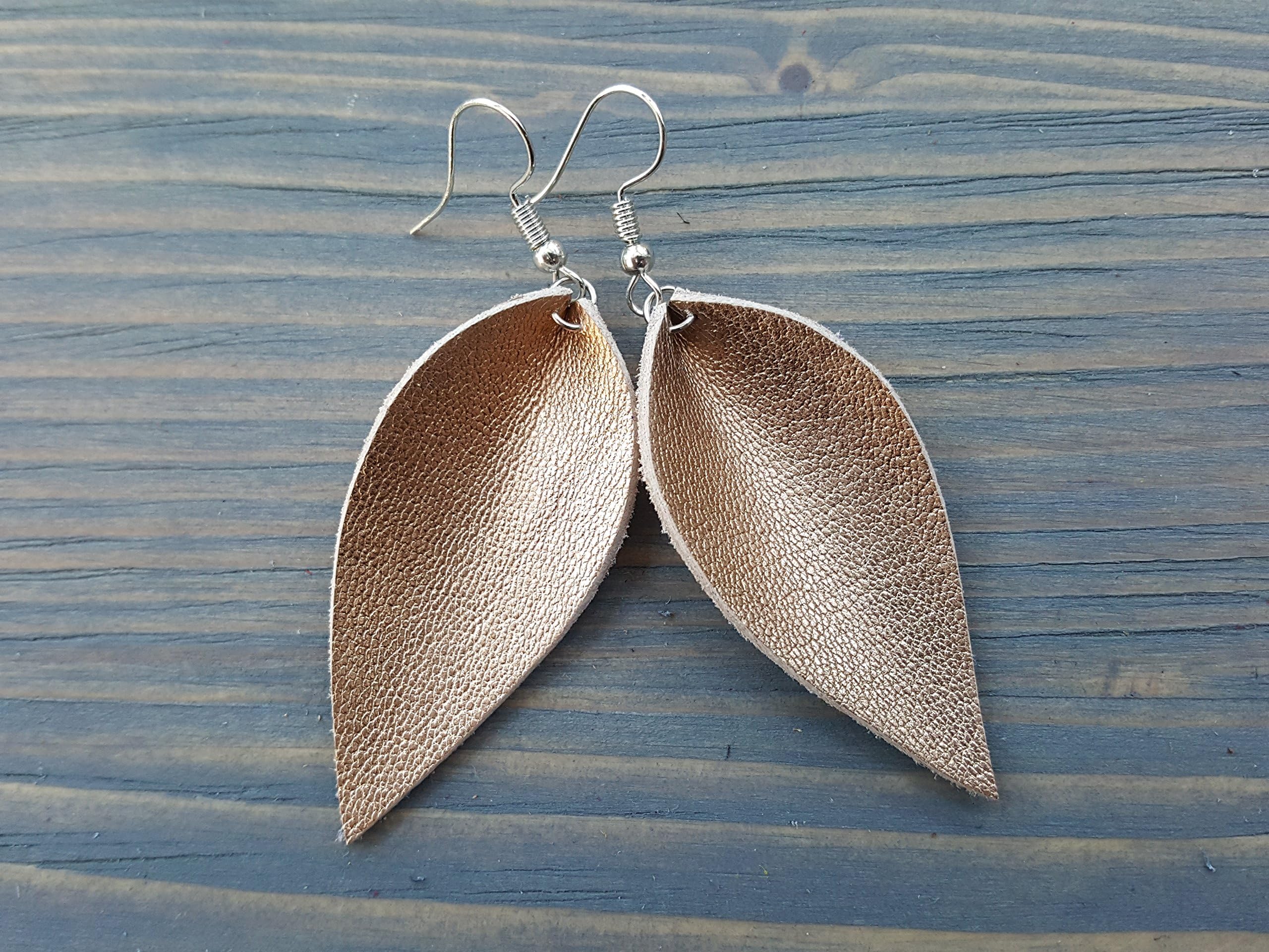 Light Gold Leather Leaf Earrings Boho chic Earrings Bohemian Earrings Shiny Leather Earrings