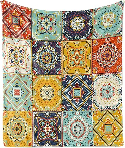 Lunarable Manta turca vintage, diseño colorido y de retazos, patrón de inspiración étnica, cuadrados ornamentales, franela de forro polar, funda de