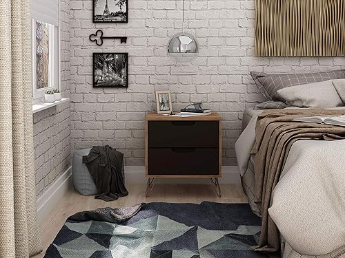 Miniatura 2 de Rockefeller Mesita de noche moderna de mediados de siglo con 2 cajones para dormitorio, 20.08 pulgadas, naturalezagris texturizado