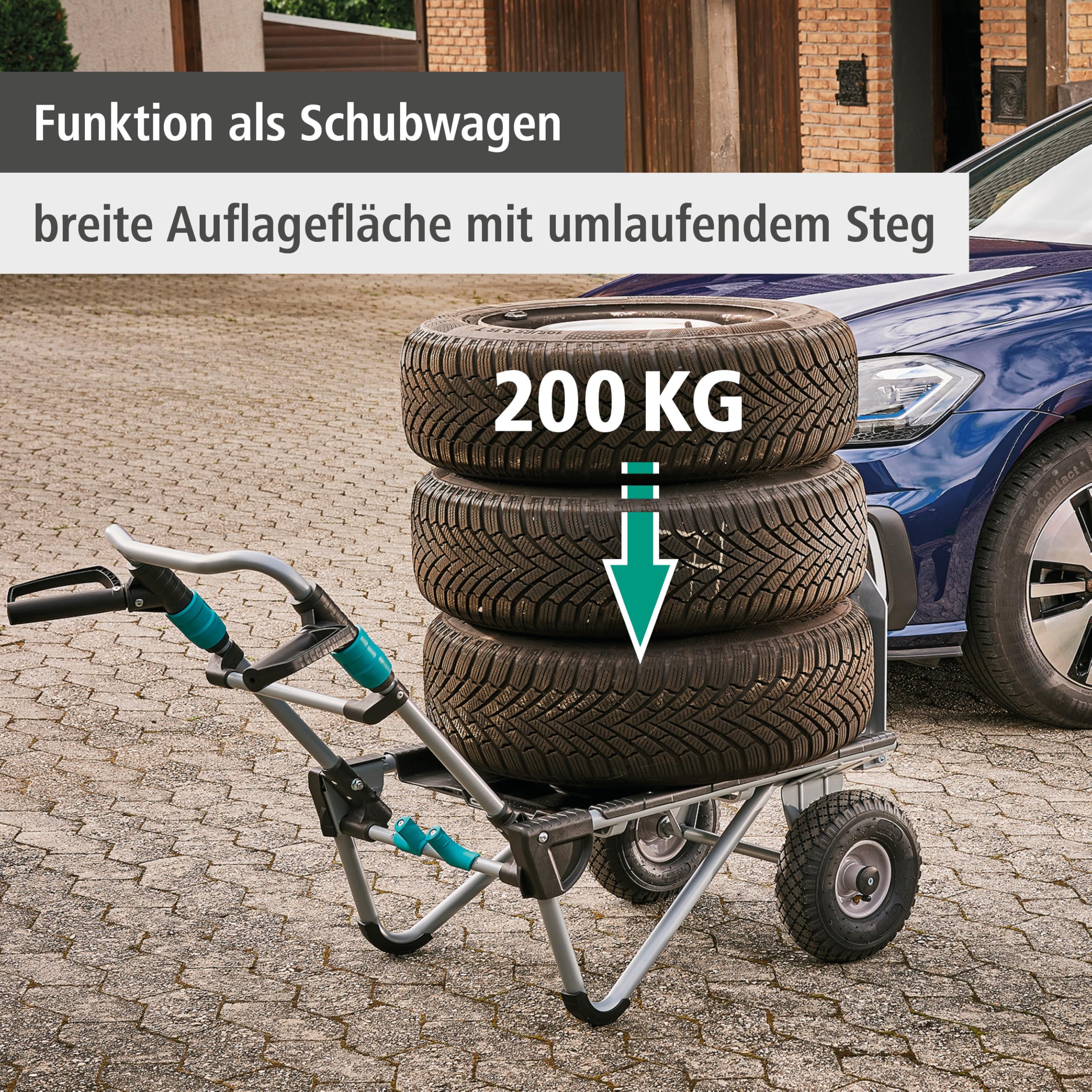 wolfcraft Transportsystem TS 2500 - Sackkarre & Schubwagen in Einem | 2-in-1, Schnellklappfunktion, einschwenkbare Griffe, luftgefüllte Geländereifen, für Euroboxen - bis 150 kg - 5535000