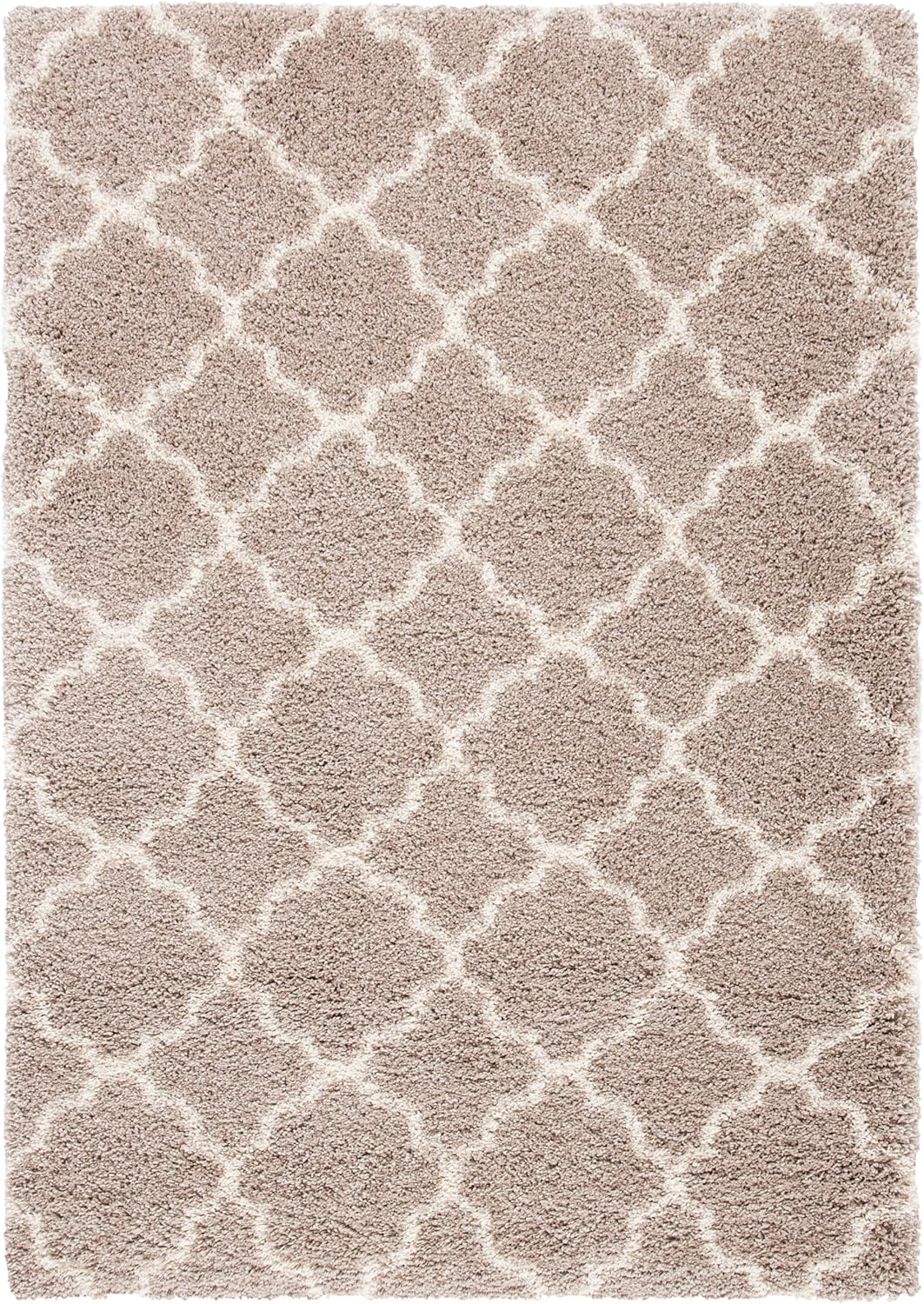 SAFAVIEH Hudson Shag Collection Area Rug - 5'3" x 7'6", Beige & Ivory, Moroccan Trellis Design, Non-Shedding & Easy Care, 2-inch Thick Ideal for High Traffic Areas in Living Room, Bedroom (SGH282F)