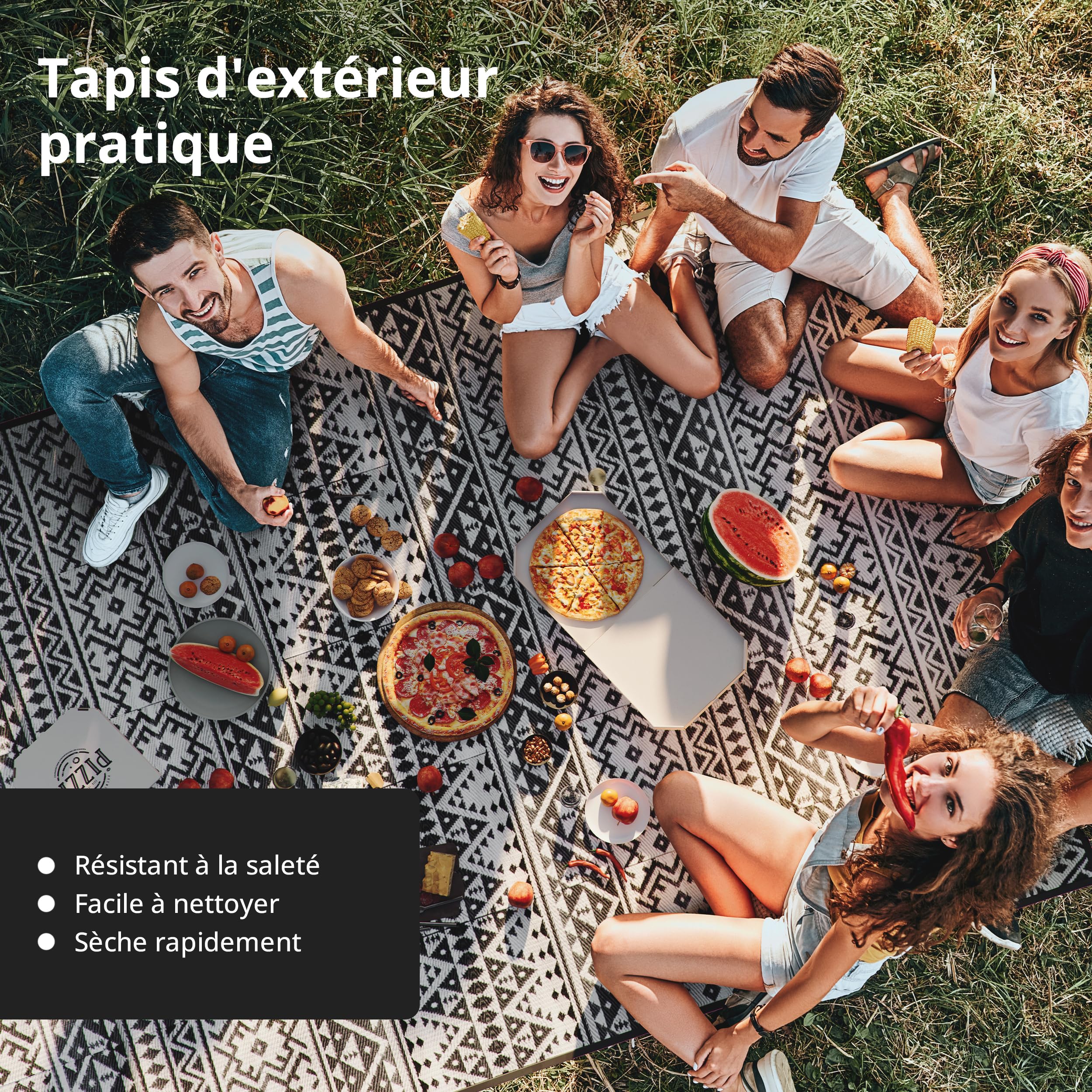 EVOCAMP Tapis d'extérieur 200x300 cm, résistant à la Pluie, imperméable, léger 2,3 kg, Couverture de Camping et Pique-Nique, Tapis en Plastique pour terrasse et Balcon, Fibres de polypropylène