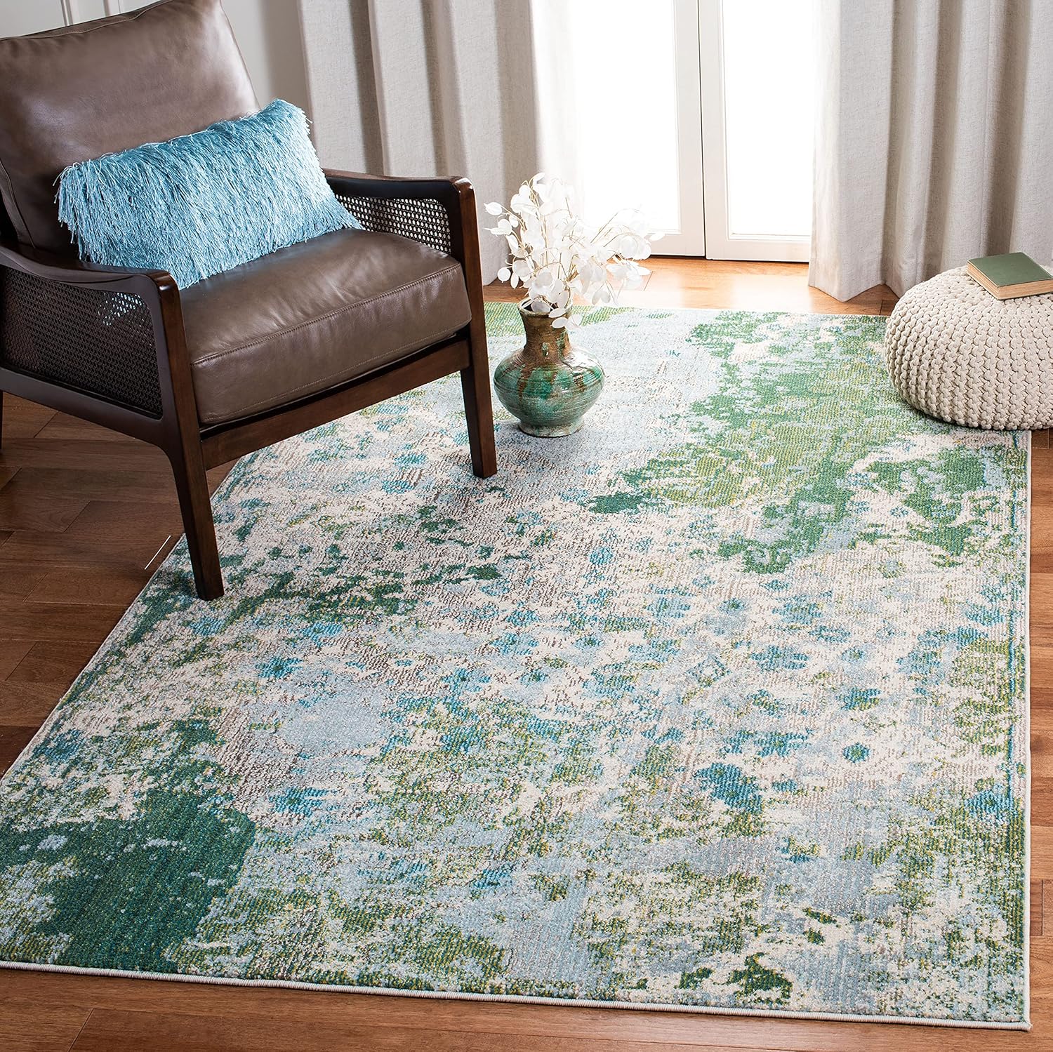 SAFAVIEH Monaco Collection Area Rug - 8' x 11', Green & Turquoise, Modern Abstract Design, Non-Shedding & Easy Care, Ideal for High Traffic Areas in Living Room, Bedroom (MNC219X)