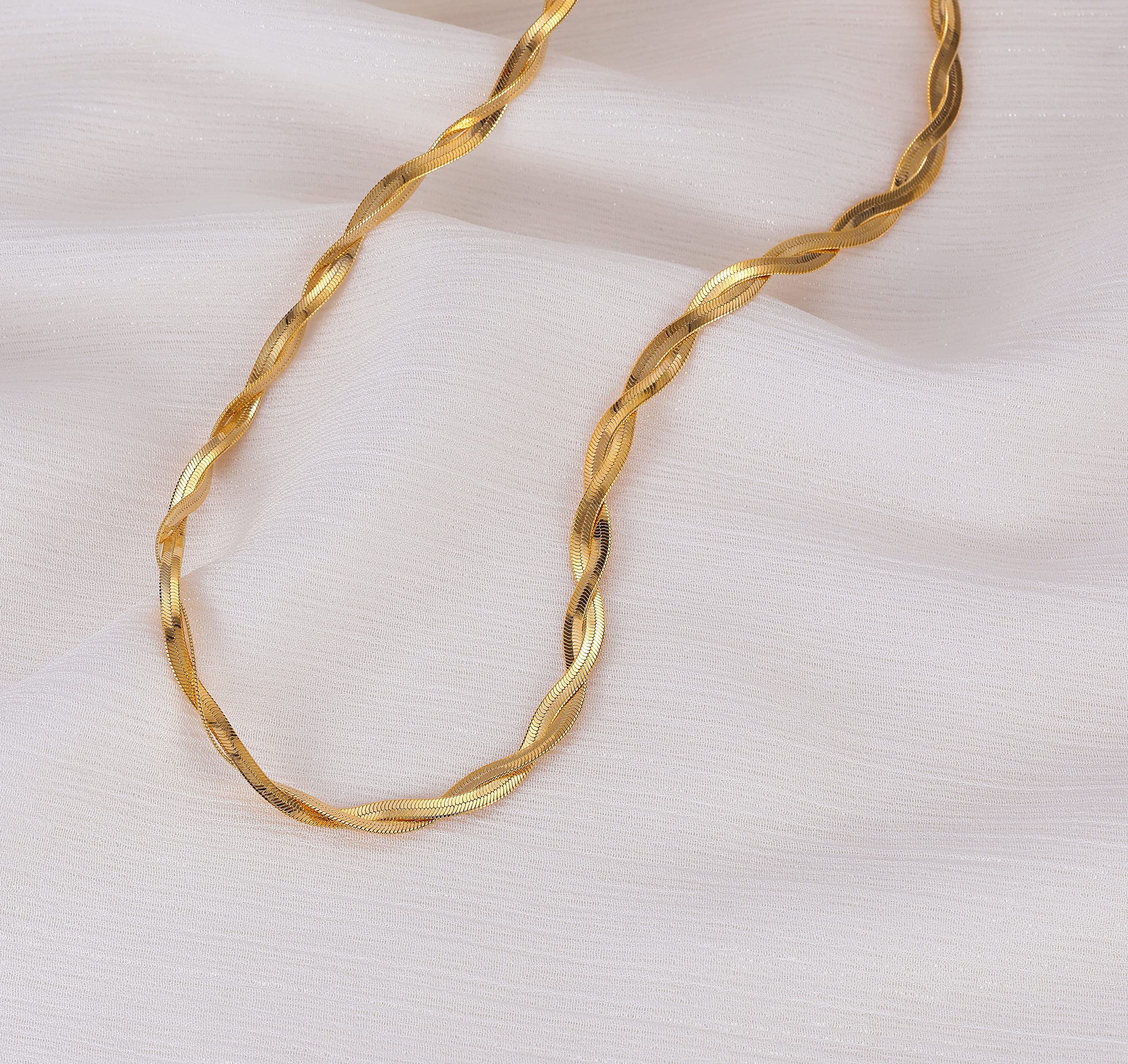 14K Gold/Silber vergoldete Schlangenkette Halskette Fischgräten-Halskette Gold-Choker-Halsketten für Frauen Mädchen Geschenke Schmuck 1,5/3/5 mm (B) 14'/16' (L)