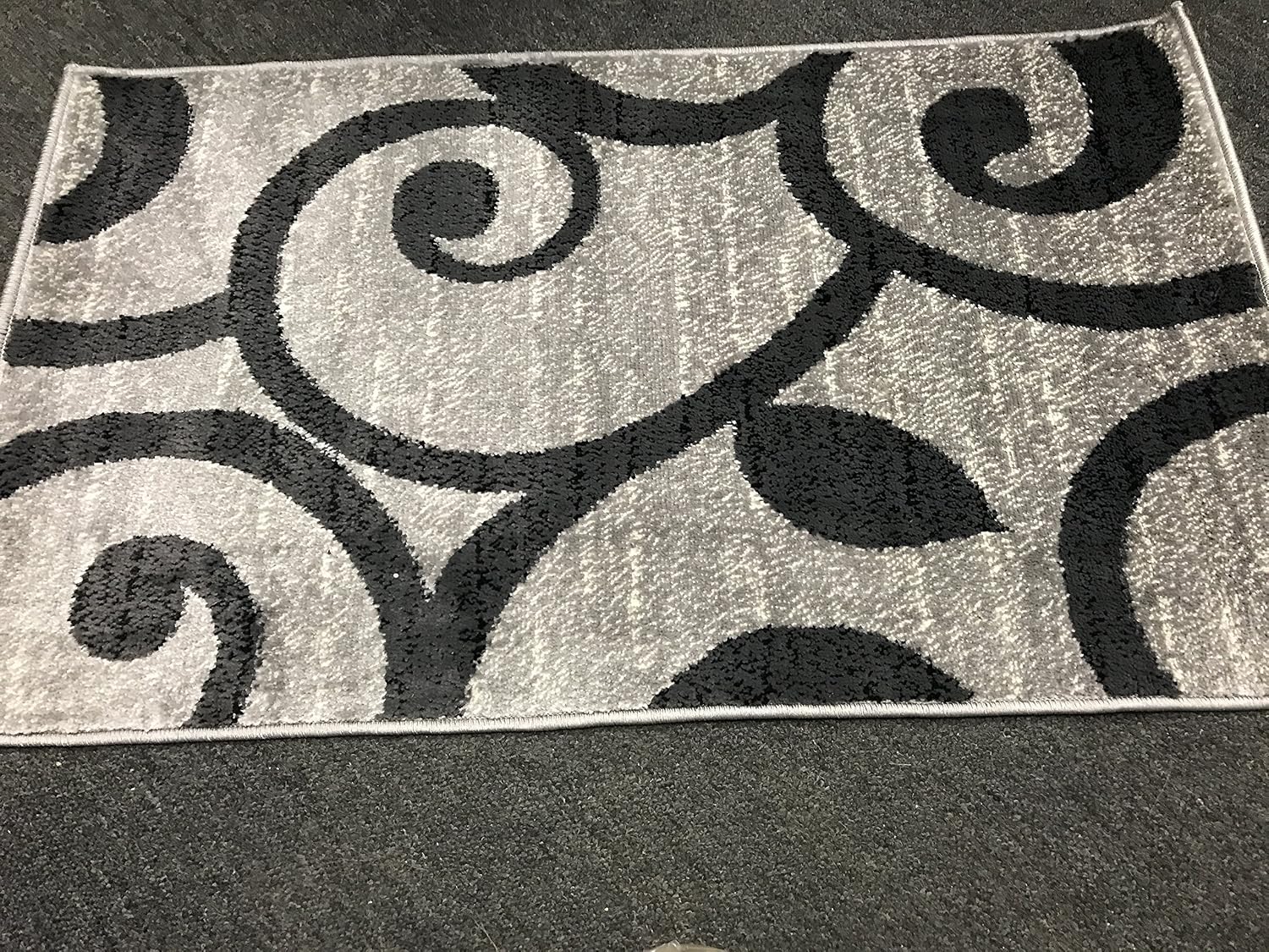 Bellagio Modern Contemporary Door Mat 256,000 Point Area Rug Grey Silver & Black Swirl Design 464 (2 Feet X 3 Feet 4 Inch)