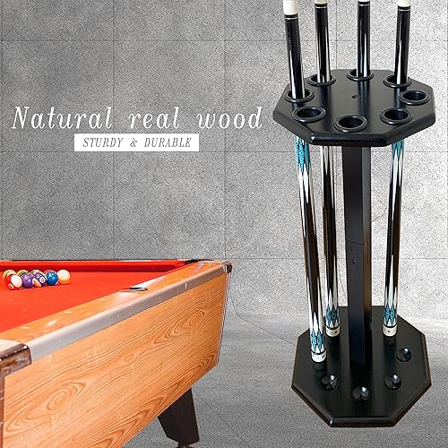Miniatura 4 de Freestanding Billiard Cue Rack, Pool Table Accessories Hold 8 Cues, Pool Cue Stick Holder, Wooden Floor Stand Pool Cue Holder for Billiard Game Room