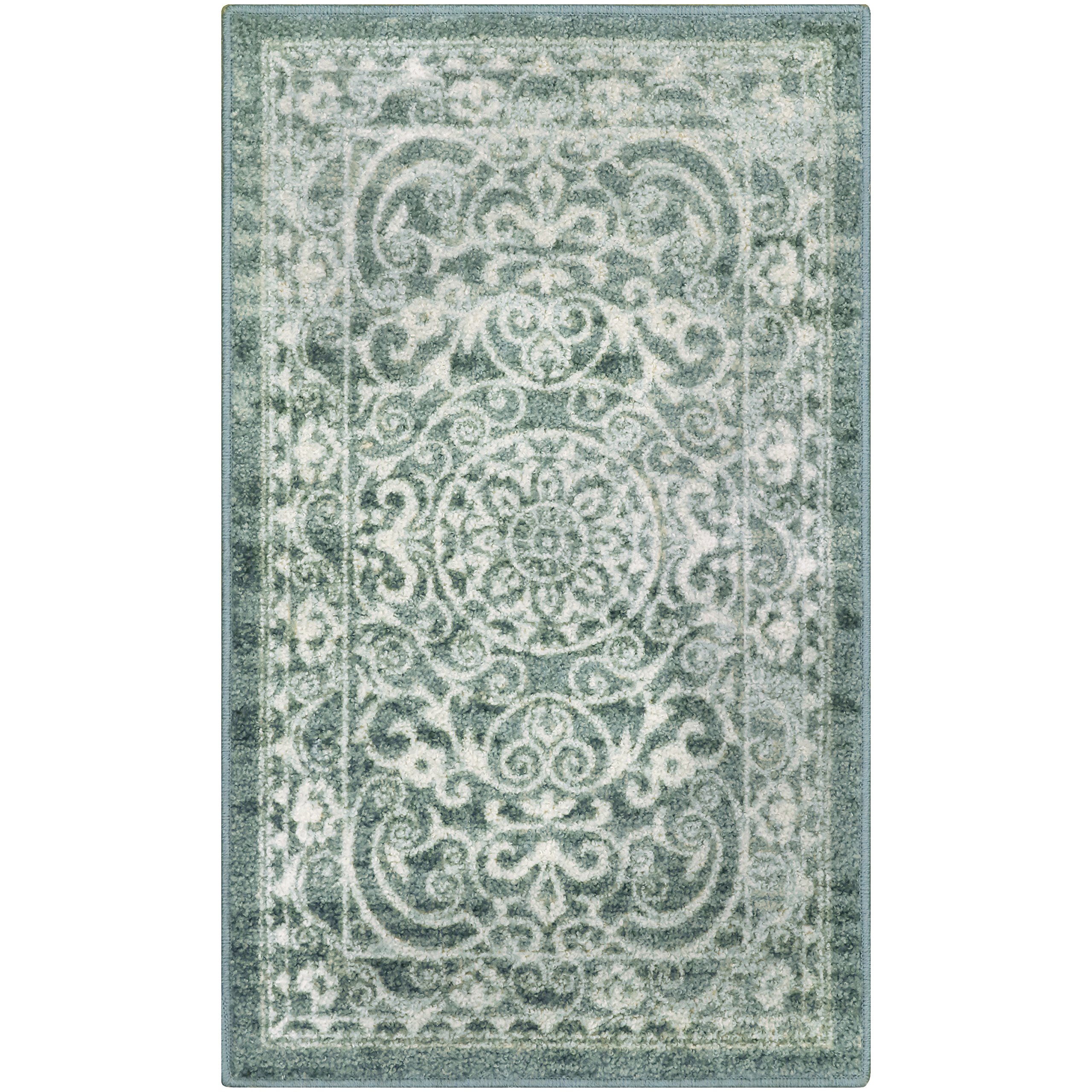 Maples Rugs Pelham Vintage Kitchen Rugs Non Skid Accent Area Carpet [Made in USA], 2'6 x 3'10, Light Spa