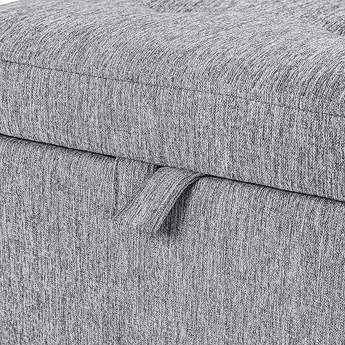 Miniatura 23 de Adeco Taburete de almacenamiento con diseño de escritura de tela, tapa con bisagras, patas de madera maciza, otomanas de 18 pulgadas de altura y 3D