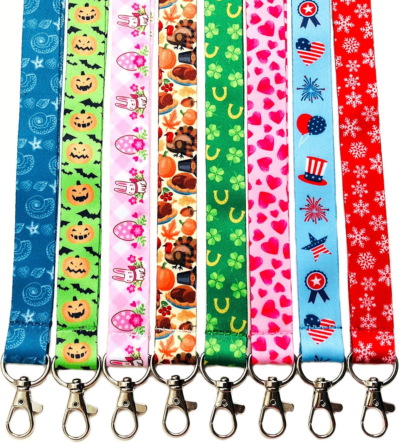 Break Away Holiday Themed Set of 8 Lanyard Key Chain Id Badge Holder