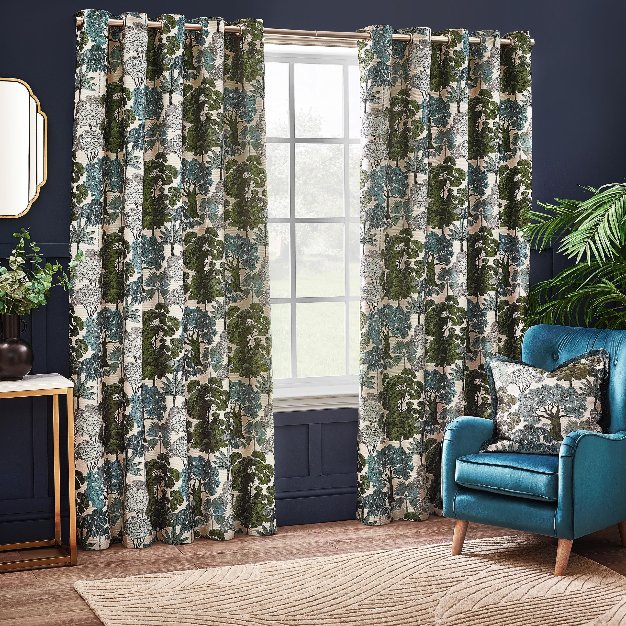 furn. Wylder Nature Woodlands Eyelet Curtains, Green, W 90.2" x L 53.9" (2 Panels)