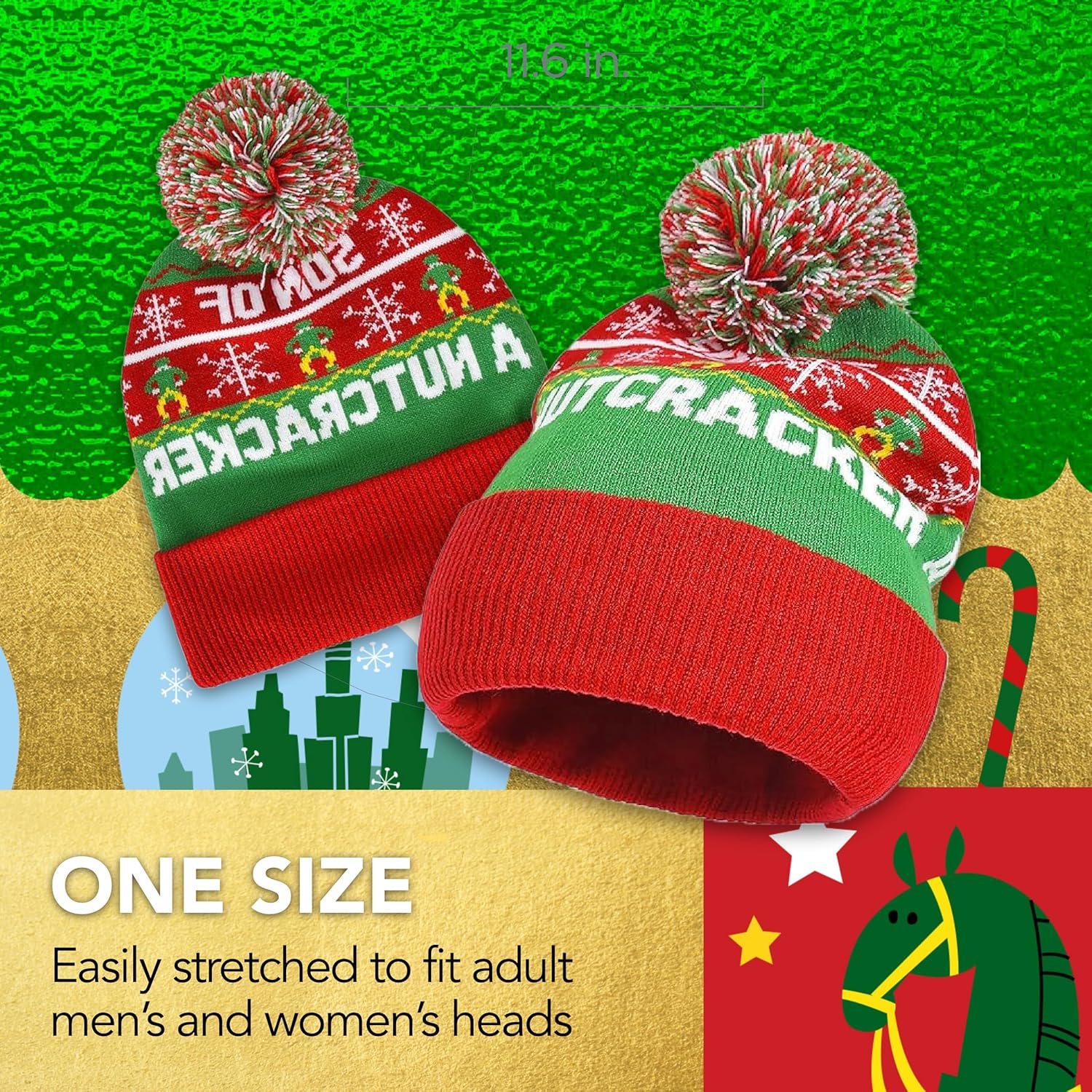 Elf Movie Beanie Hat, Buddy The Elf Son of a Nutcracker Christmas Adult Winter Knit Cap with Cuff and Pom, Red, One Size - Image 5