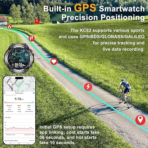 Miniatura 2 de Military GPS Smart Watch 1.45 IPS Screen, Built-In GPS, Altimeter, Barometer, Compass, FitnessWellness Tracker, BT Call, Games, Long Battery Life,